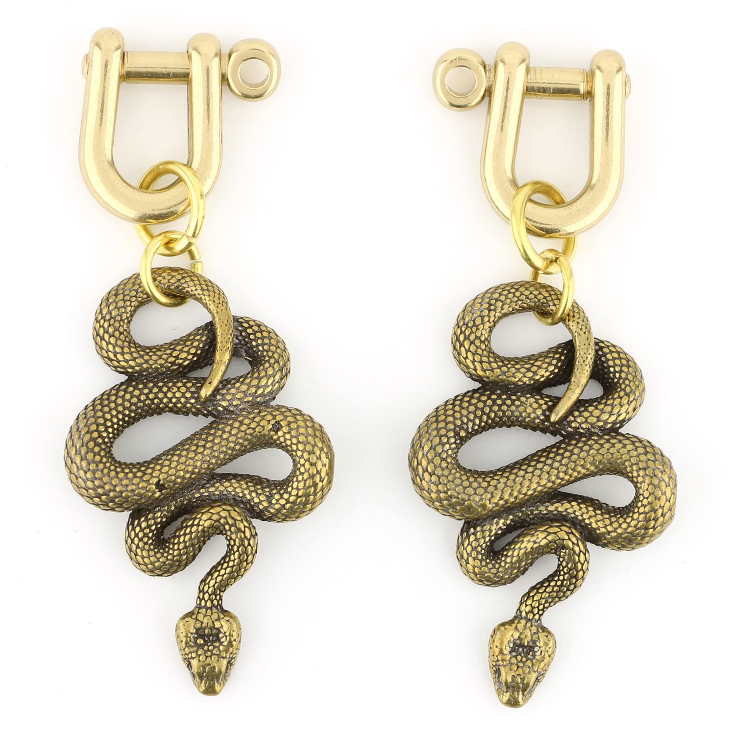 Balala Solid Brass Snake Dangle Ear Gauges - 16G to 00G Piercing Tunnels & Plugs for Stretching - Heavy Ear Weights & Hangers for Ear Spreading - Perfect for Goth, Punk, and Alternative Fashion Styles