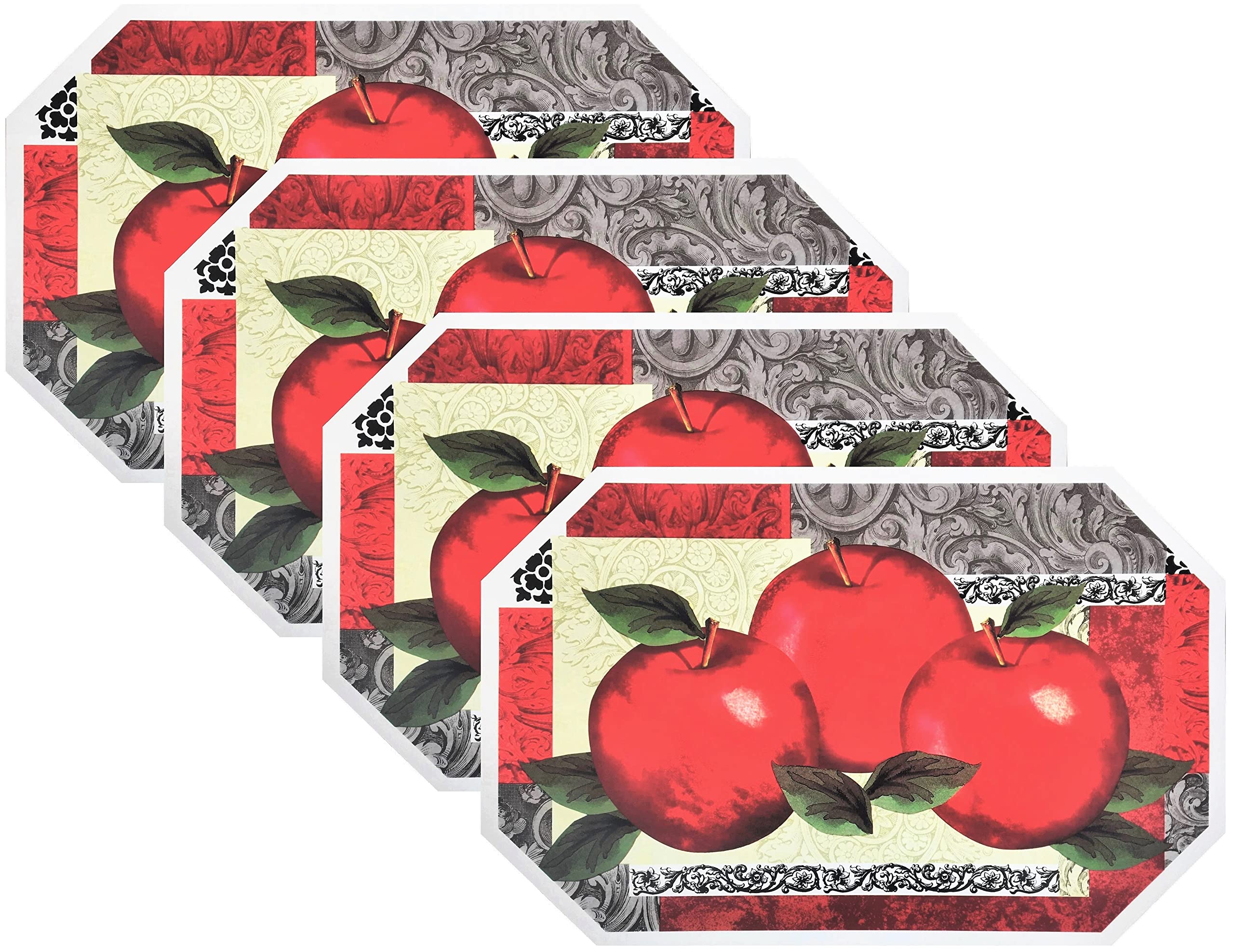 4-Pack Non-Slip Vinyl Placemats Set - Durable Foam Backing, Easy to Clean, Modern Apple Design - Perfect for Dining Tables, Kitchen Countertops & Home Decor