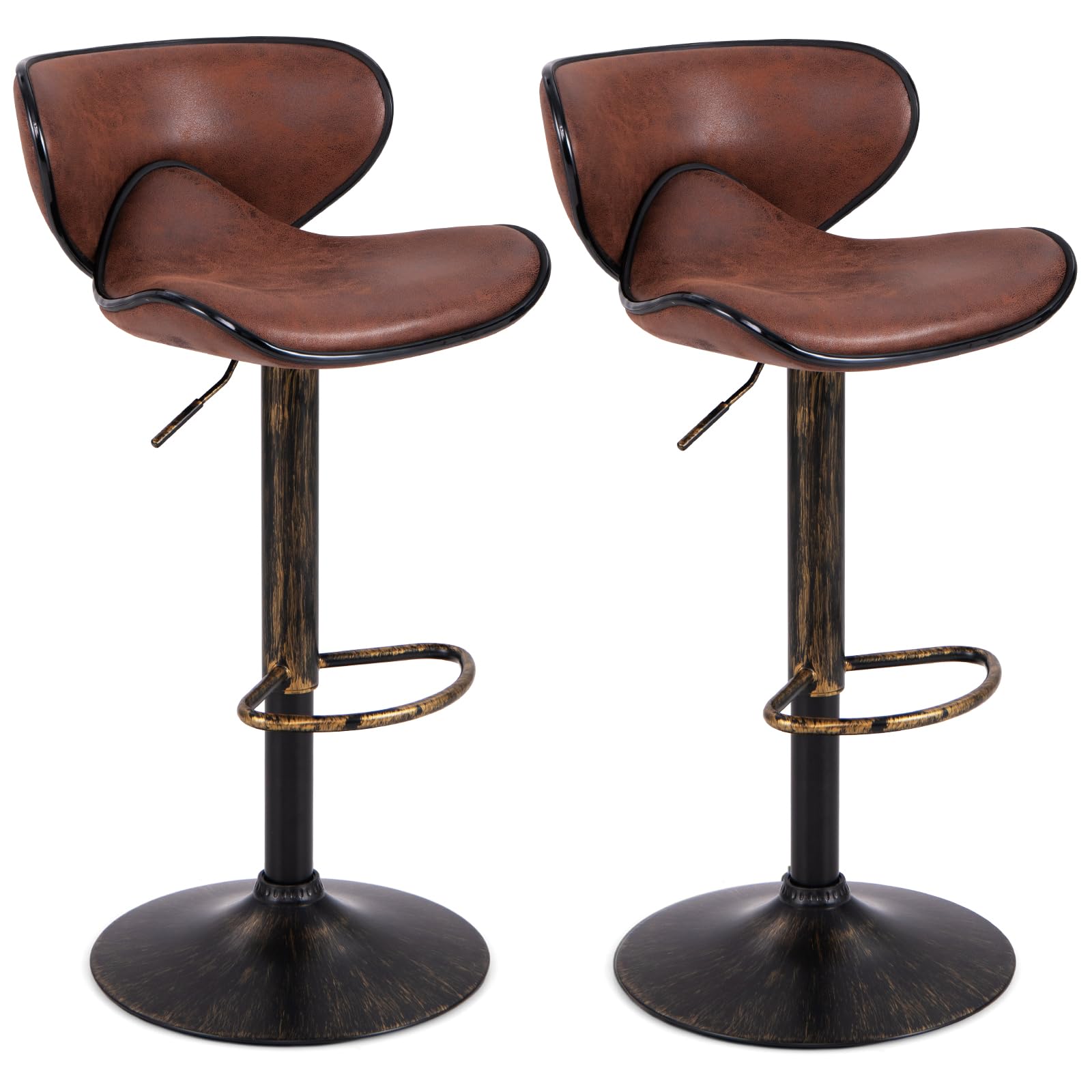 COSTWAY Set of 2 Swivel Bar Stools with Backrest & Footrest - Adjustable Height Counter Stools for Kitchen Island, Home Bar, Dining Room & Pub - Dark Brown Barstools for Comfortable Seating & Stylish Decor