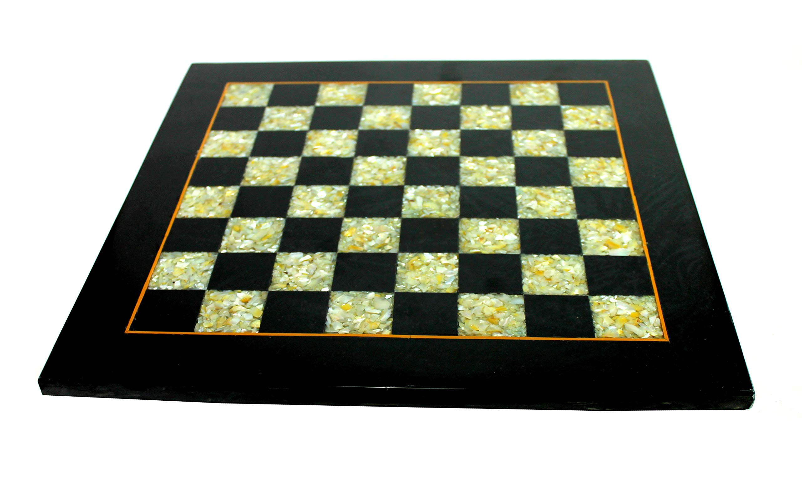 StonKraft Collectible Black Marble and Mother of Pearl Chess Board - 15