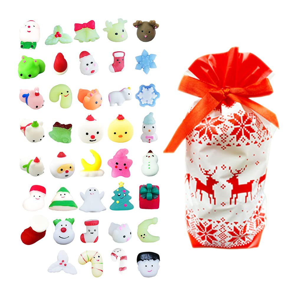 20 Pcs Christmas Mochi Squishy Toys Set - Mini Soft Snowman & Tree Stress Relief Toys for Kids with Gift Bag | Fun Party Favors, Stocking Stuffers & Sensory Play Gifts