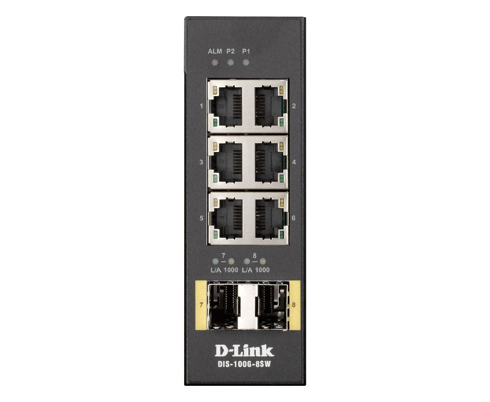 D-Link DIS-100G 8-Port Gigabit Unmanaged Industrial Ethernet Switch | Rugged Metal Housing | Wide Temperature Range | for Factory Automation, Outdoor Installations & Harsh Environments