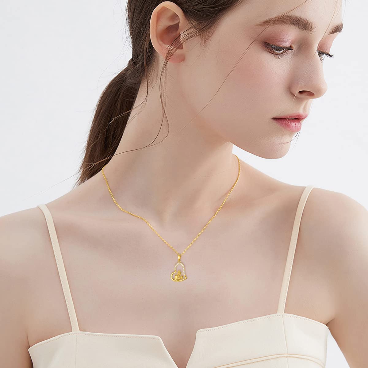 14K Solid Gold Mom Necklace for Women - Heart Pendant Mother Daughter Jewelry Gift for Mother's Day, Birthday & Anniversary | Elegant Everyday Wear & Special Occasion Gift