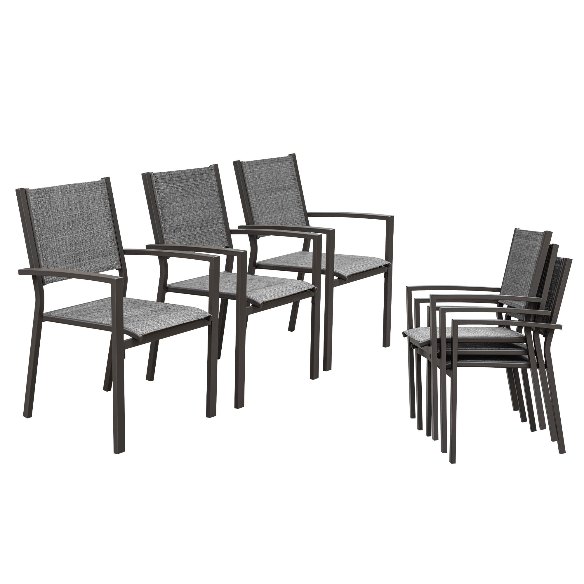 Rankok 6-Piece Stackable Patio Dining Chairs Set - Heavy Duty 290 lbs Capacity Outdoor Textilene Chairs with Armrests for Backyard, Garden, Pool & Lawn - Weather Resistant Grey Furniture (Perfect for Outdoor Entertaining, BBQ Parties & Relaxing by the Pool)