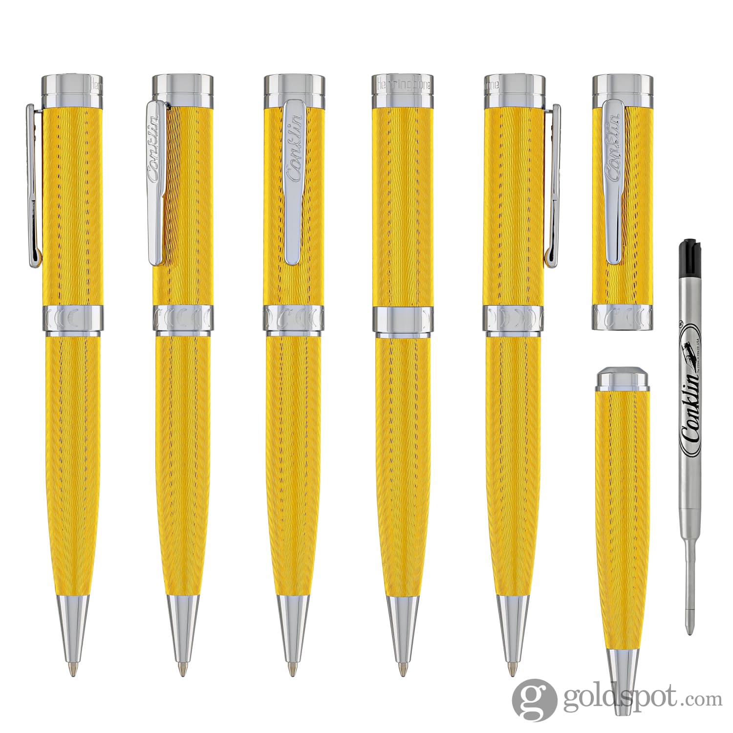 Conklin Herringbone Signature Ballpoint Pen - Yellow - Premium Writing Instrument for Office, Business & Gifts