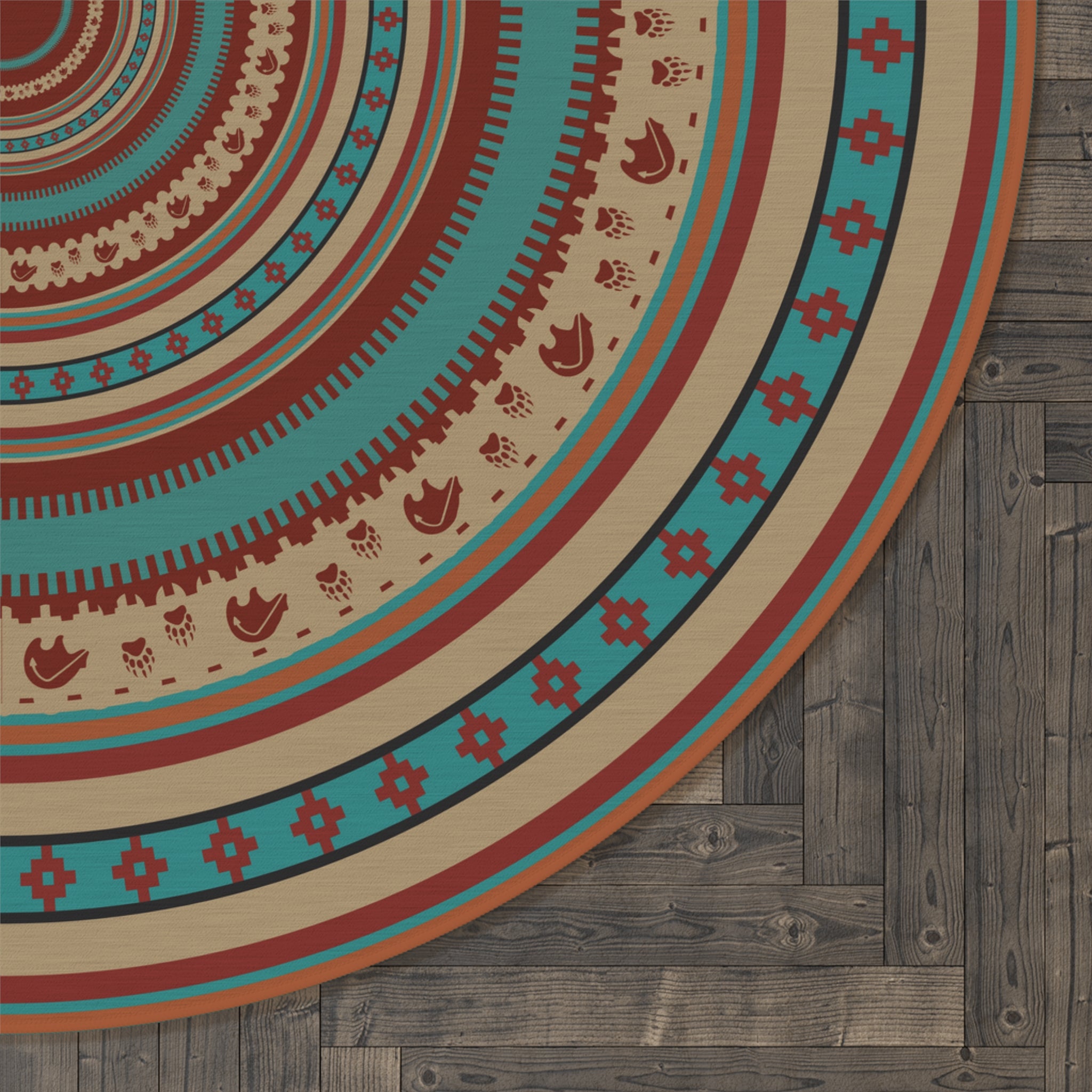 Southwestern Boho Print Round Chenille Rug - Soft Polyester Accent Rug for Living Room, Bedroom, Office - Perfect for Boho Decor & Cozy Home Styling