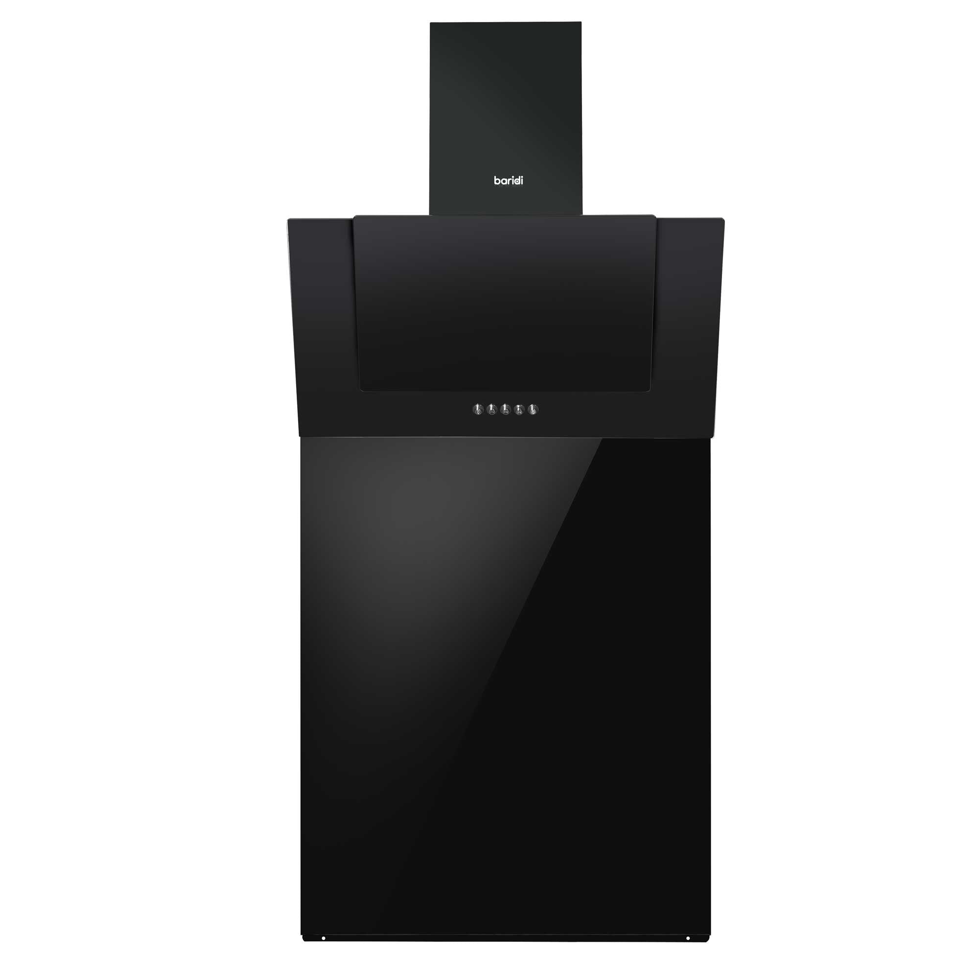 Baridi 60cm Angled Chimney Cooker Hood with Carbon Filters & Black Glass Splashback - Powerful Kitchen Ventilation for Smoke & Odor Removal - Perfect for Modern Home Cooking & Open-Plan Kitchens