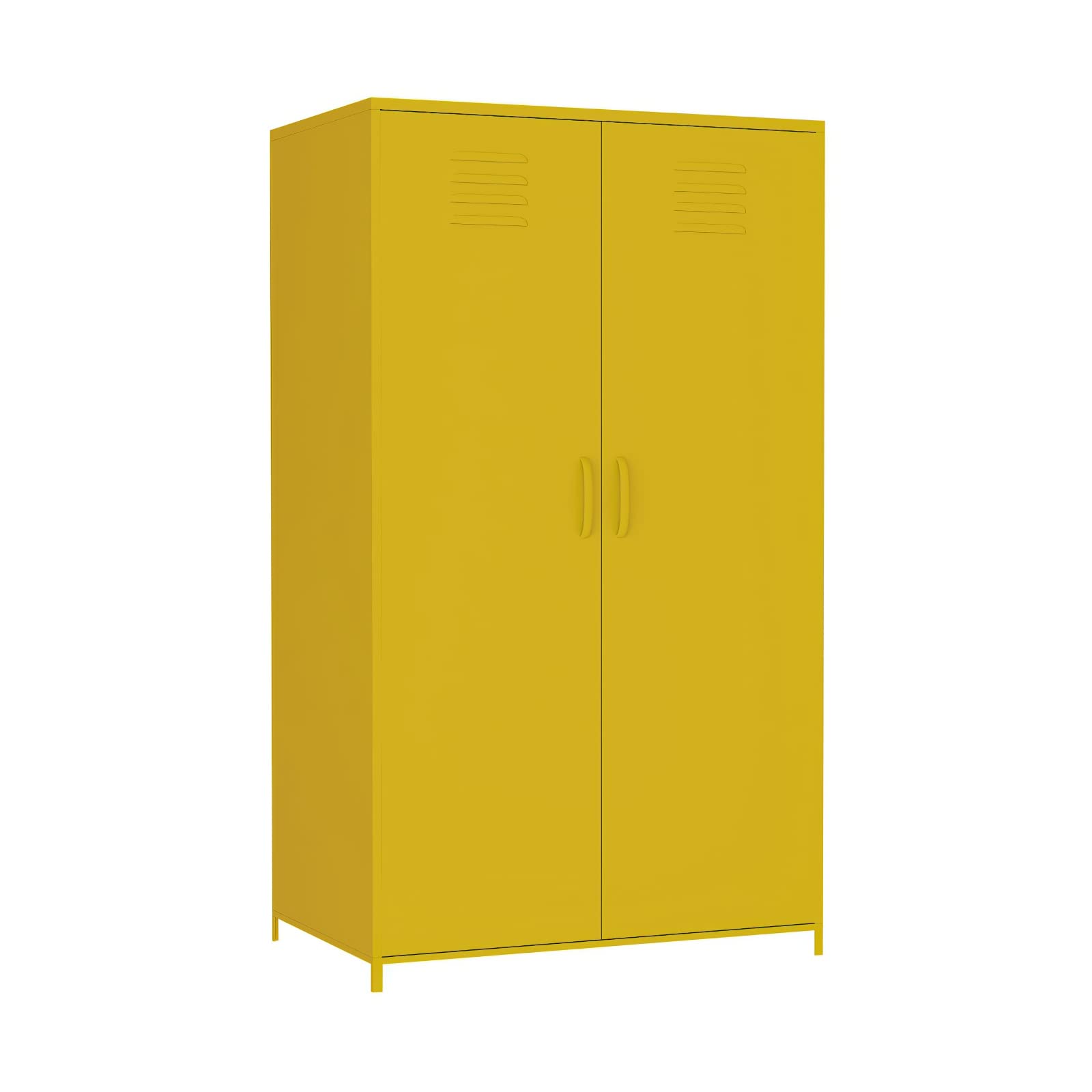 Yellow Steel Locker Cabinet - Double Door Metal Storage Locker with Hanging Rod & Shelves for Bedroom, School, Classroom - Perfect for Organizing Toys, Clothes & Sports Equipment