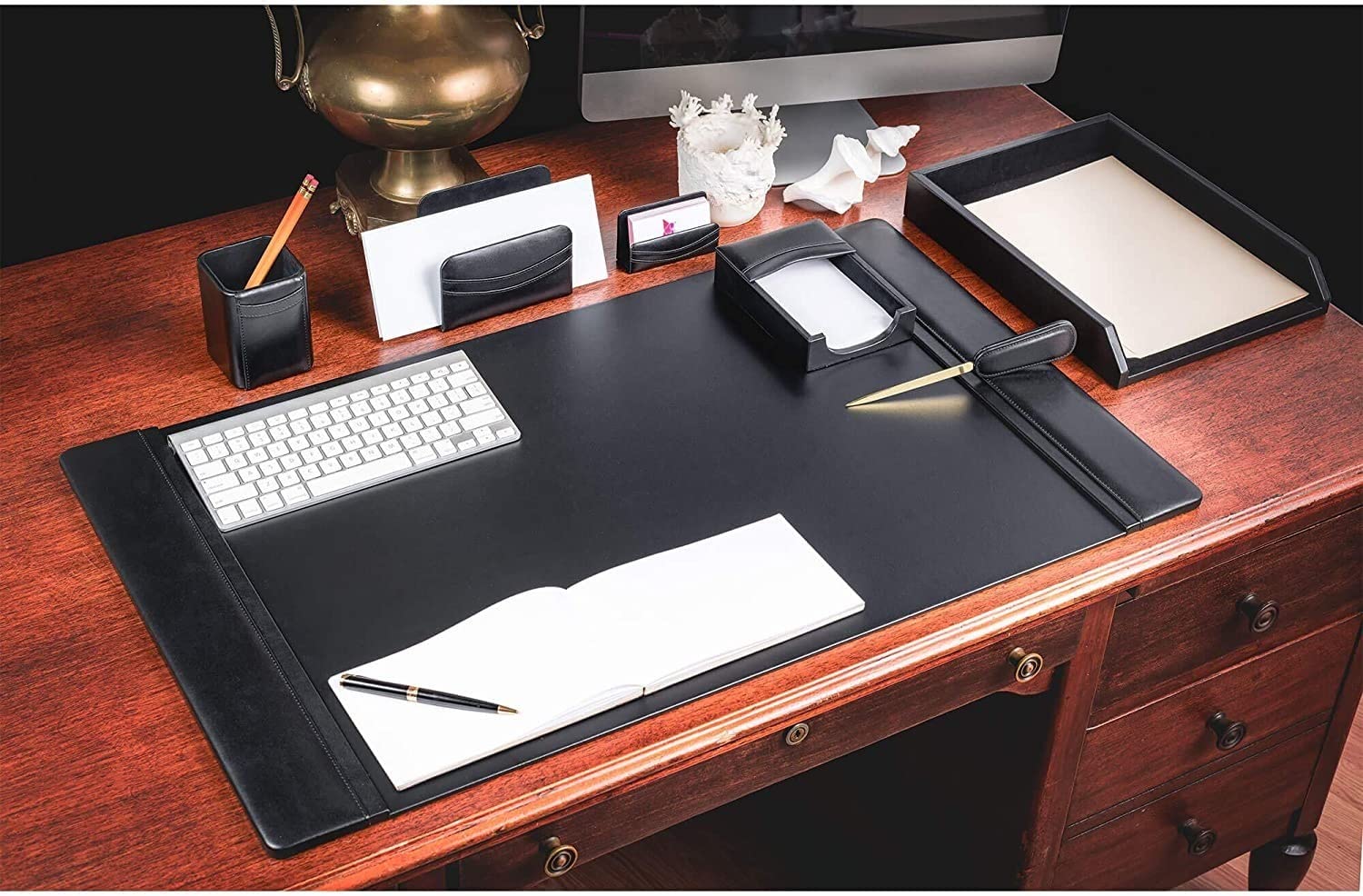 Premium Dacasso 7-Piece Black Leather Desk Set (D1004) - Perfect for Office, Home & Executive Gifts - Includes Pen Holder, Letter Tray & More