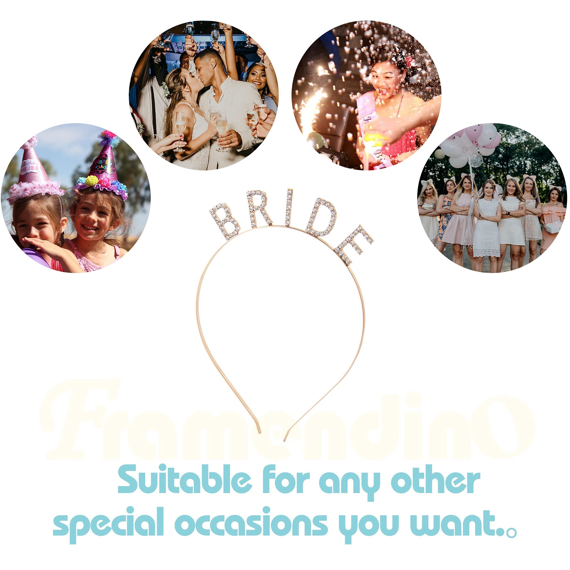 Framendino Gold Rhinestone Bridal Headband – Sparkling Crystal Elegant Wedding Crown for Bride & Bachelorette Parties | Perfect for Ceremonies, Receptions & Bridal Showers