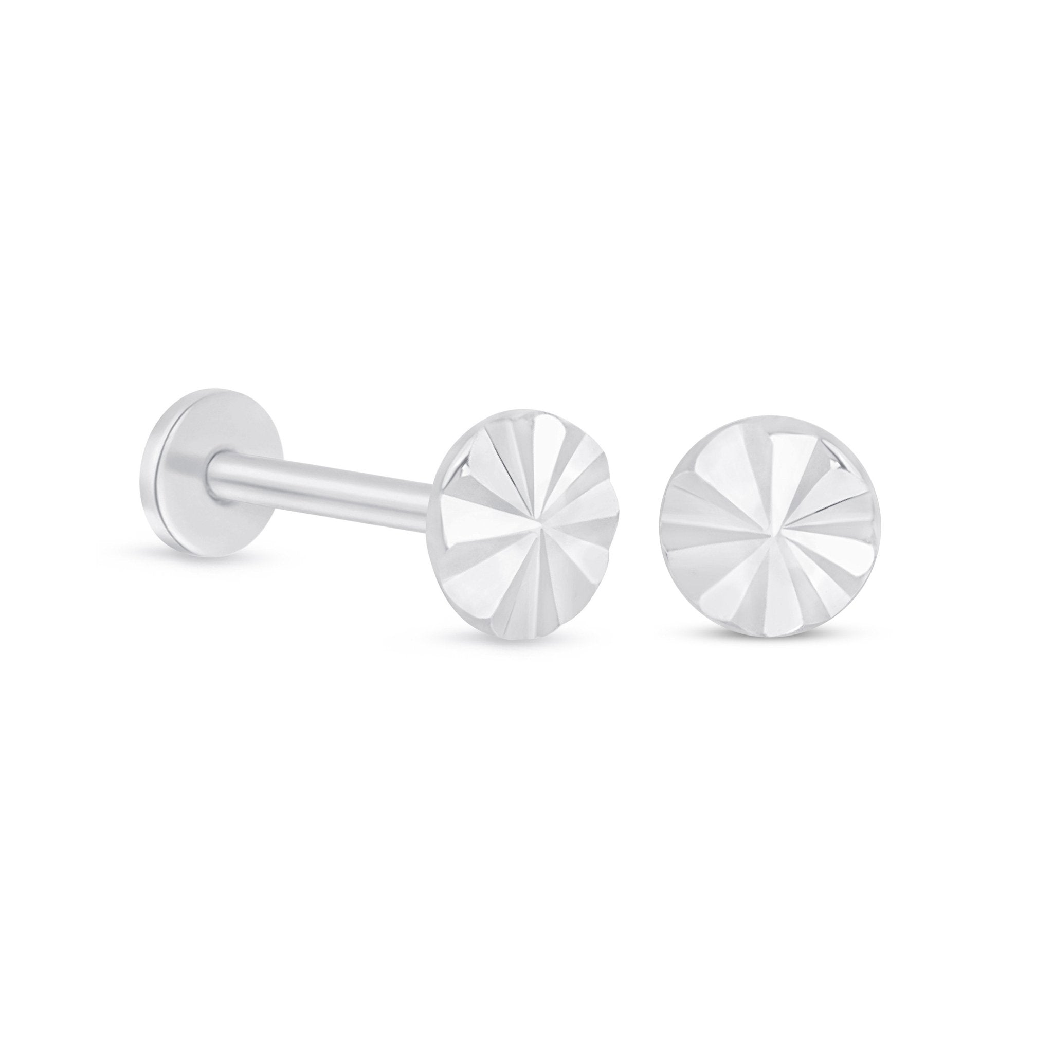 14K White Gold Diamond Cut Flat Back Stud Earrings for Women - Perfect for Everyday Wear, Parties & Special Occasions