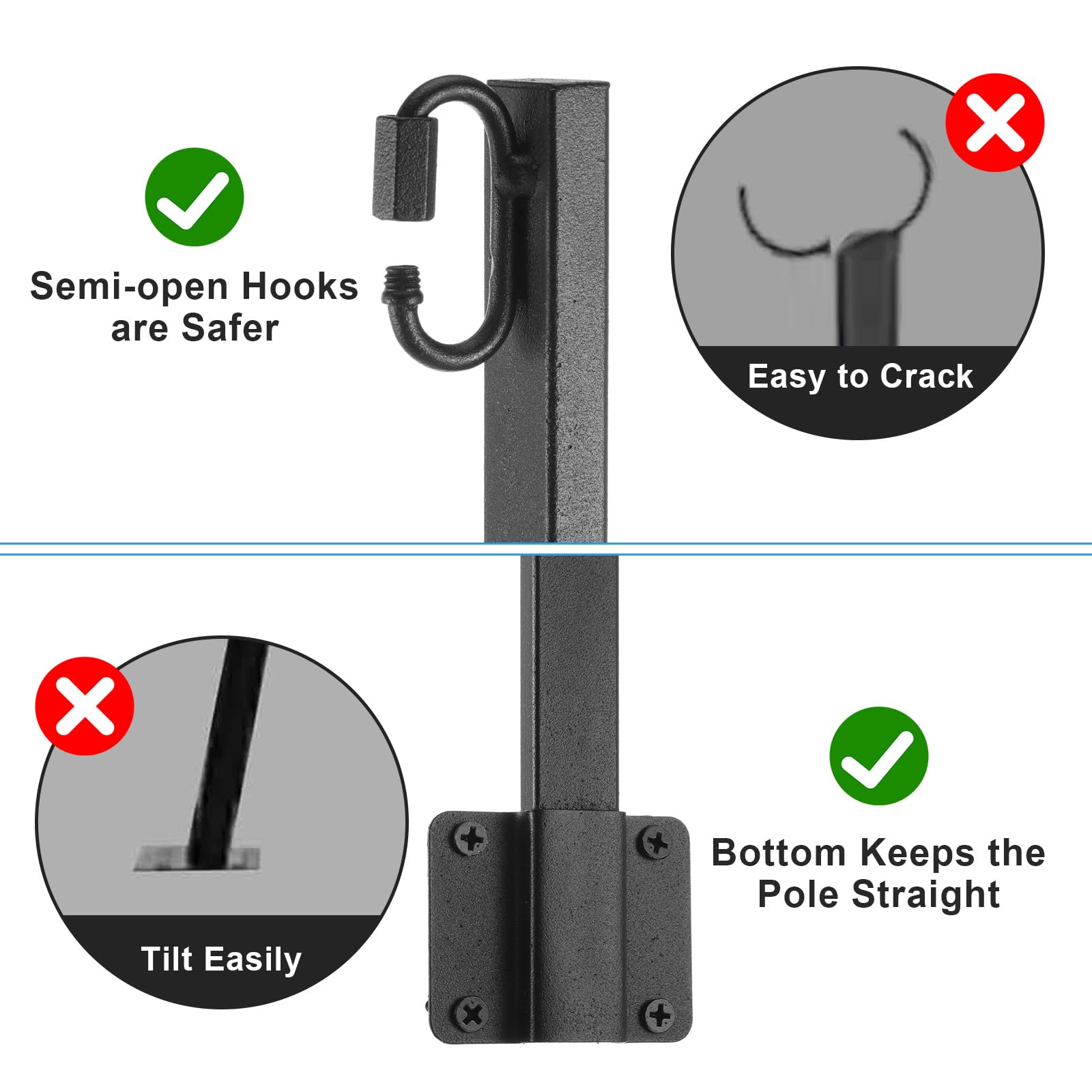 4 Pack 1.4 FT Outdoor String Light Poles - Black Metal Hanging Stand with Clip & Bracket for Patio, Garden, Backyard, Wedding & Party Decor | Weather-Resistant Fence Post Lights for Outdoor Ambiance & Nighttime Illumination