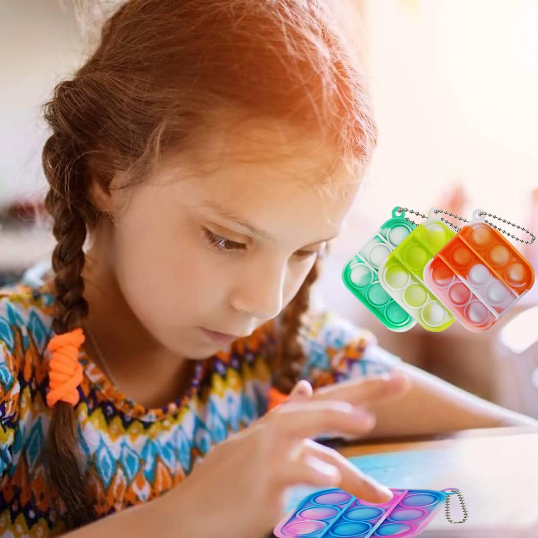 30 Pcs Tie Dye Squeeze Pop Bubble Fidget Sensory Toys - Stress Relief Keychain for Kids & Adults, Bulk Classroom Prizes, Anxiety Relief Sensory Toys for Home, Office, and Travel Use
