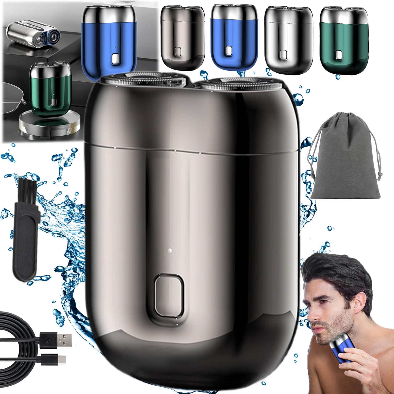 Jacooba Mini Dual-Head Electric Shaver - Wet & Dry Portable Shaver for Men, Rechargeable Travel Razor with USB Charging - Perfect for Home, Car, Gym & Business Trips (Grey)