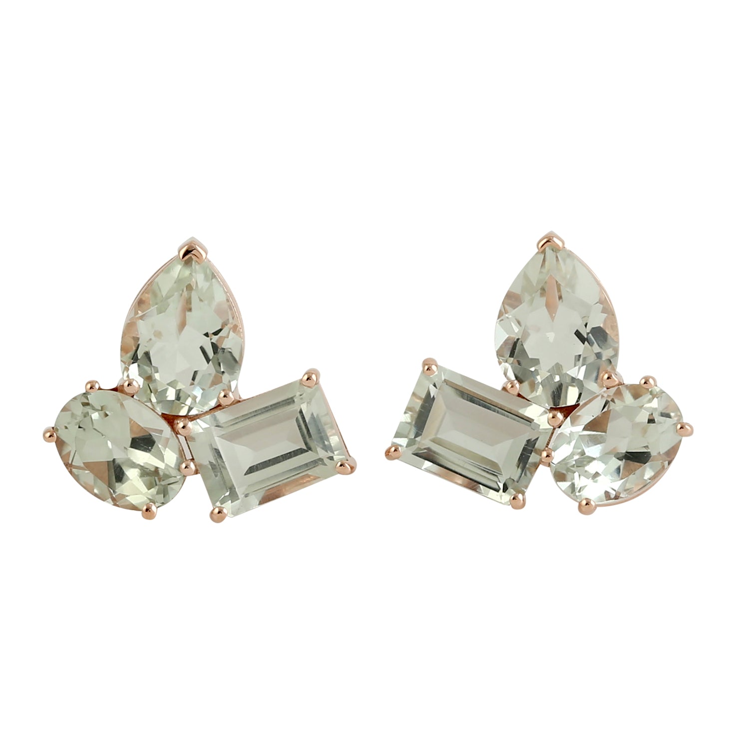 Green Amethyst February Birthstone Stud Earrings - 18k Rose Gold Three Stone Jewelry for Women | Perfect Gift for Valentine's Day, Anniversary & Special Occasions