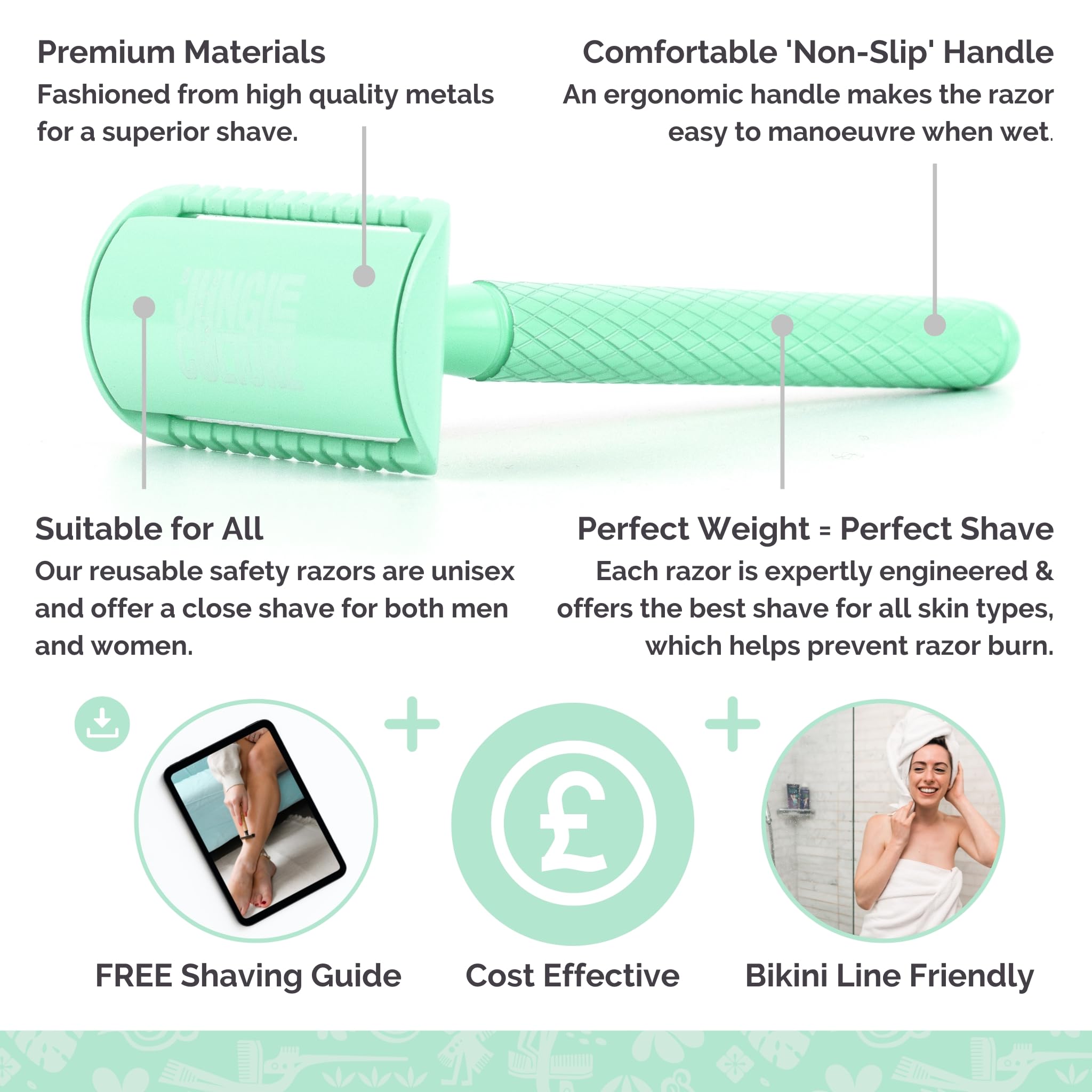 Jungle Culture Safety Razor for Women & Men - Premium Stainless Steel Eco-Friendly Reusable Shaver for Face & Body Shaving - Perfect for Travel, Home Use & Sustainable Grooming Routine