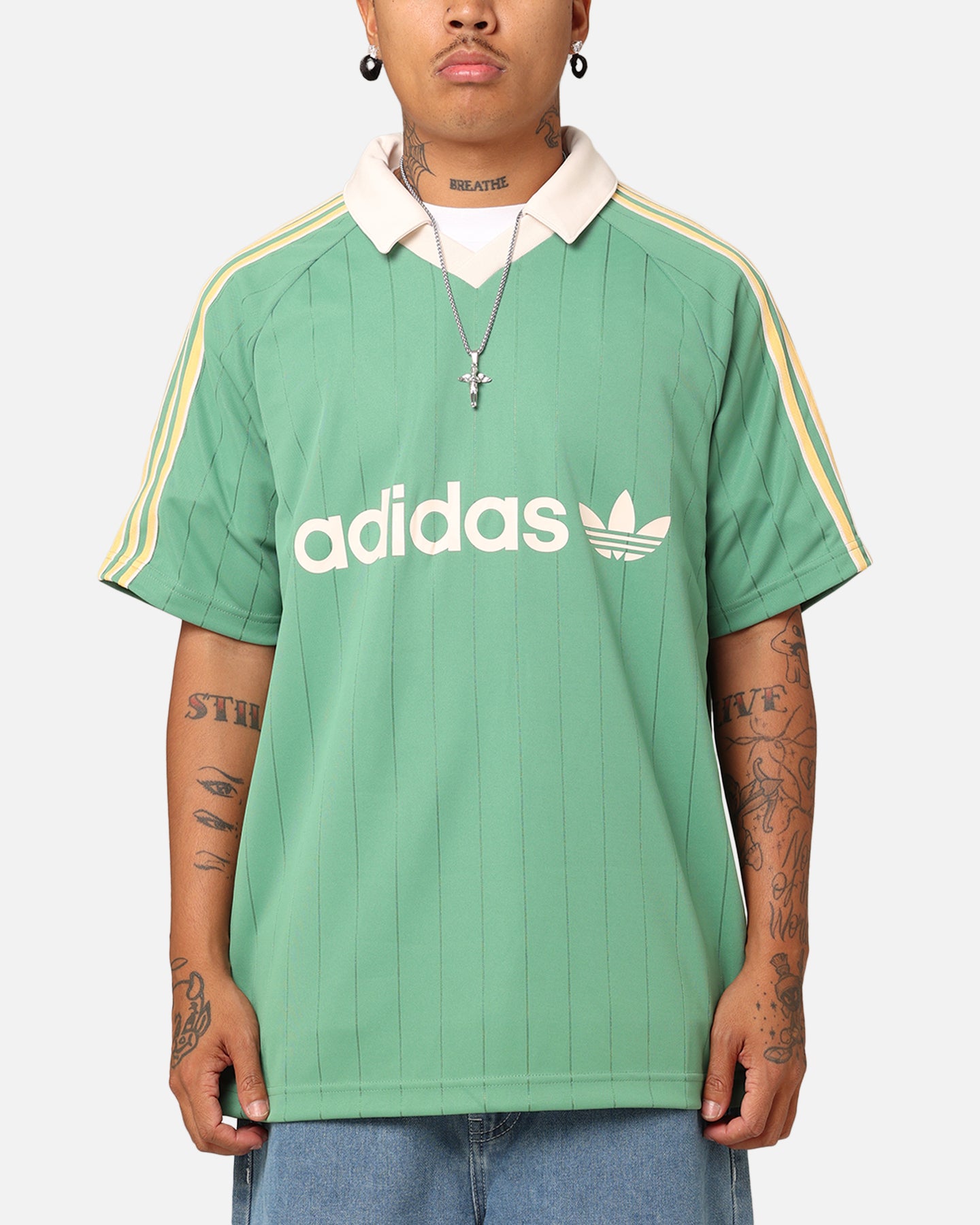 Adidas Pinstripe Jersey - Vintage Green Soccer Shirt for Men | Perfect for Casual Wear, Sports & Fan Gear
