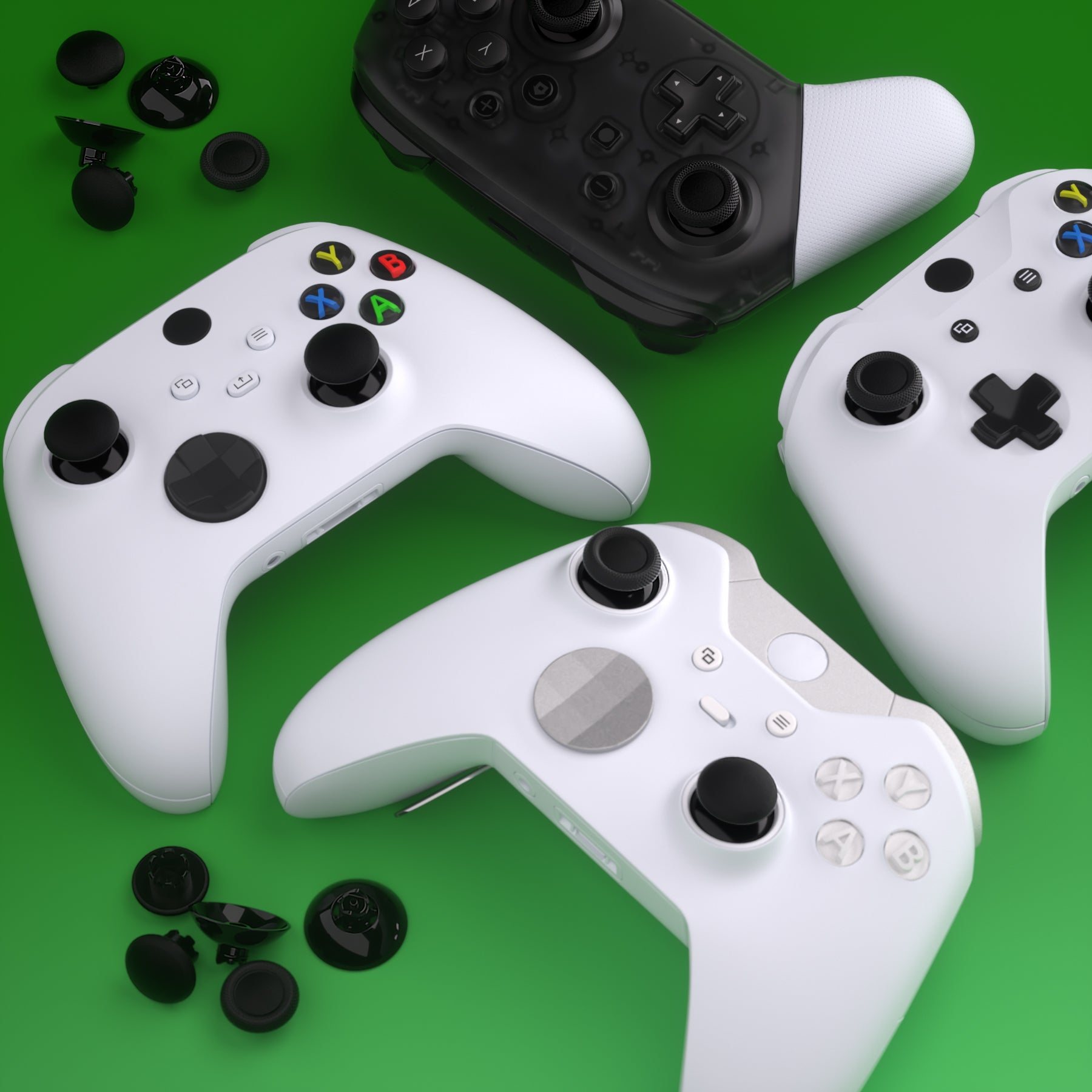 eXtremeRate Black Interchangeable Thumbsticks for Xbox Core/One S/X/Elite V1 & Nintendo Switch Pro Controller - Replaceable Analog Joystick for Enhanced Gaming Performance - Perfect for FPS, Racing & Action Games