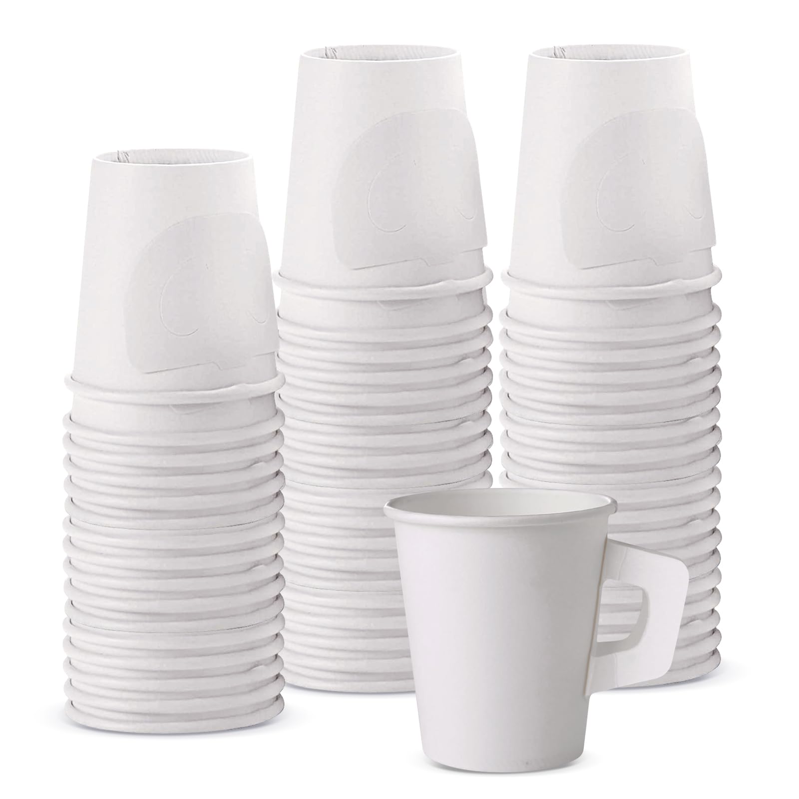 Jippedea 8 Oz Disposable Coffee Cups with Handles - 50 Pack Eco-Friendly Paper Cups for Hot Beverages, Ideal for Hotels, Motels, Home Cafes, Bistros, and Parties - Perfect for Serving Tea, Coffee, and Hot Chocolate at Events or Daily Use