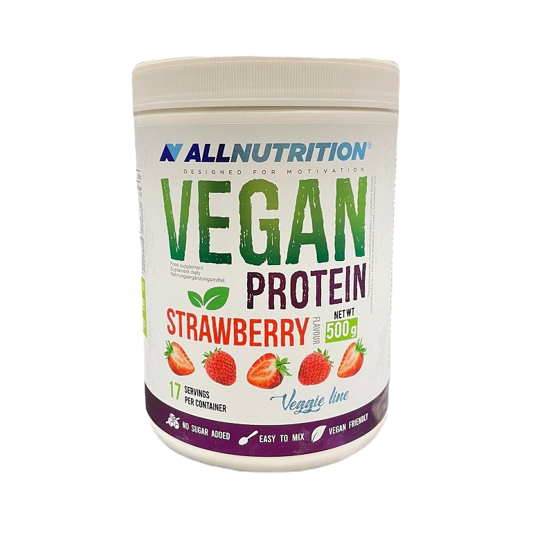 AllNutrition Vegan Protein Powder - 500g Strawberry Flavor | Plant-Based Protein Supplement for Muscle Recovery & Post-Workout | Ideal for Smoothies, Baking & Healthy Snacks