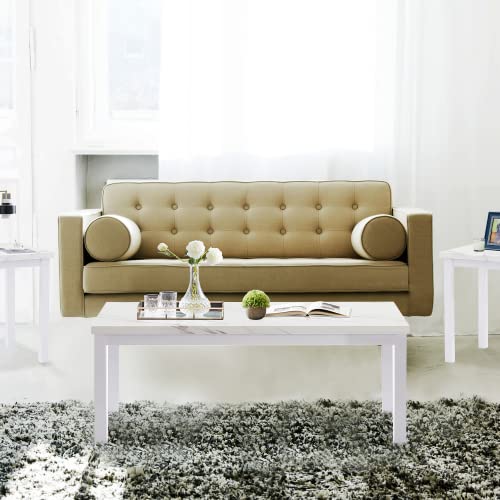 AWQM 3-Piece Faux Marble Coffee Table Set - Rectangular Coffee Table & 2 Side End Tables - Modern Living Room Furniture for Small Spaces, Apartments - White Marble Finish - Perfect for Entertaining, Relaxing & Home Decor