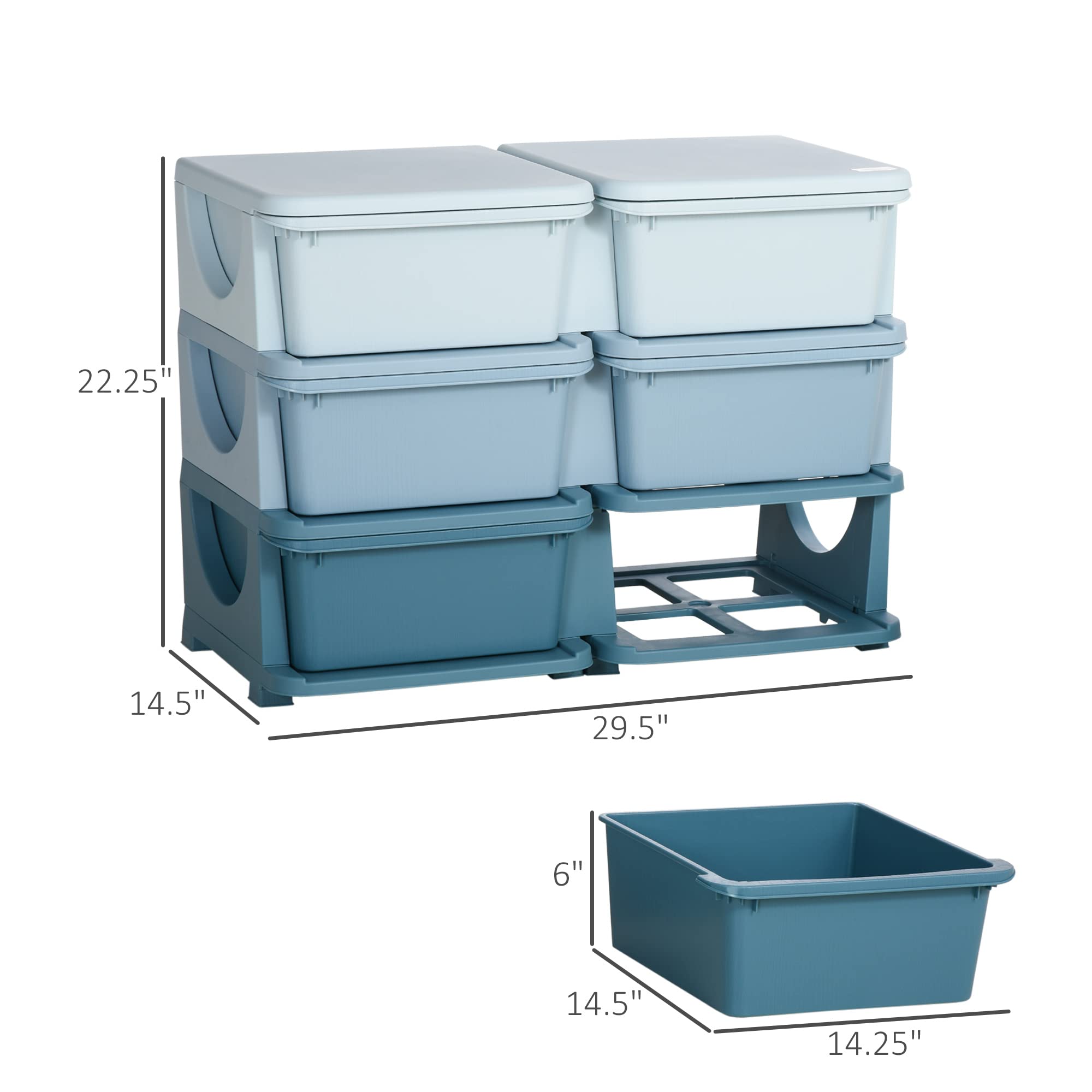 Qaba 3-Tier Kids Storage Unit with 6 Drawers - Toy Organizer with Plastic Bins for Boys & Girls - Nursery, Bedroom, Kindergarten & Living Room Storage Solution - Perfect for Organizing Toys, Books & Clothes (Blue)