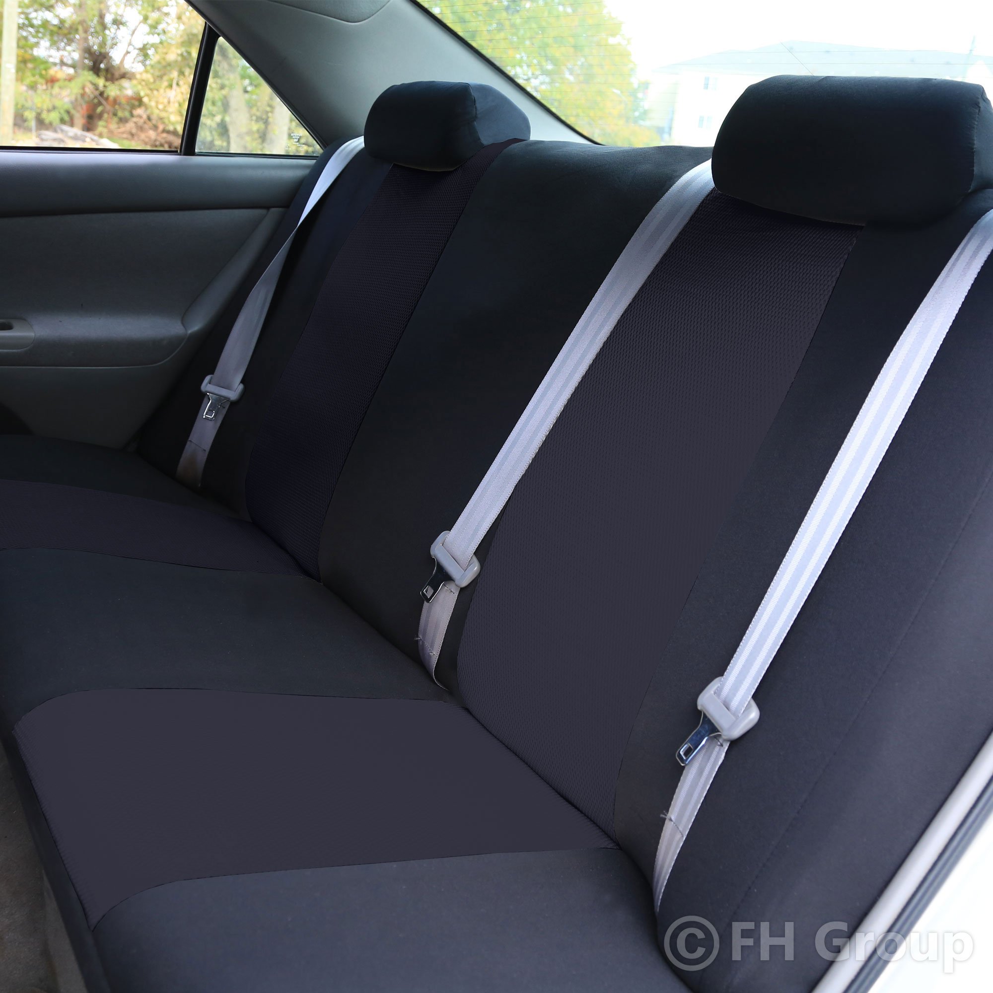 FH Group Universal Car Seat Covers Set - Black Cloth for SUV, Sedan, Van | Perfect for Road Trips & Daily Commute