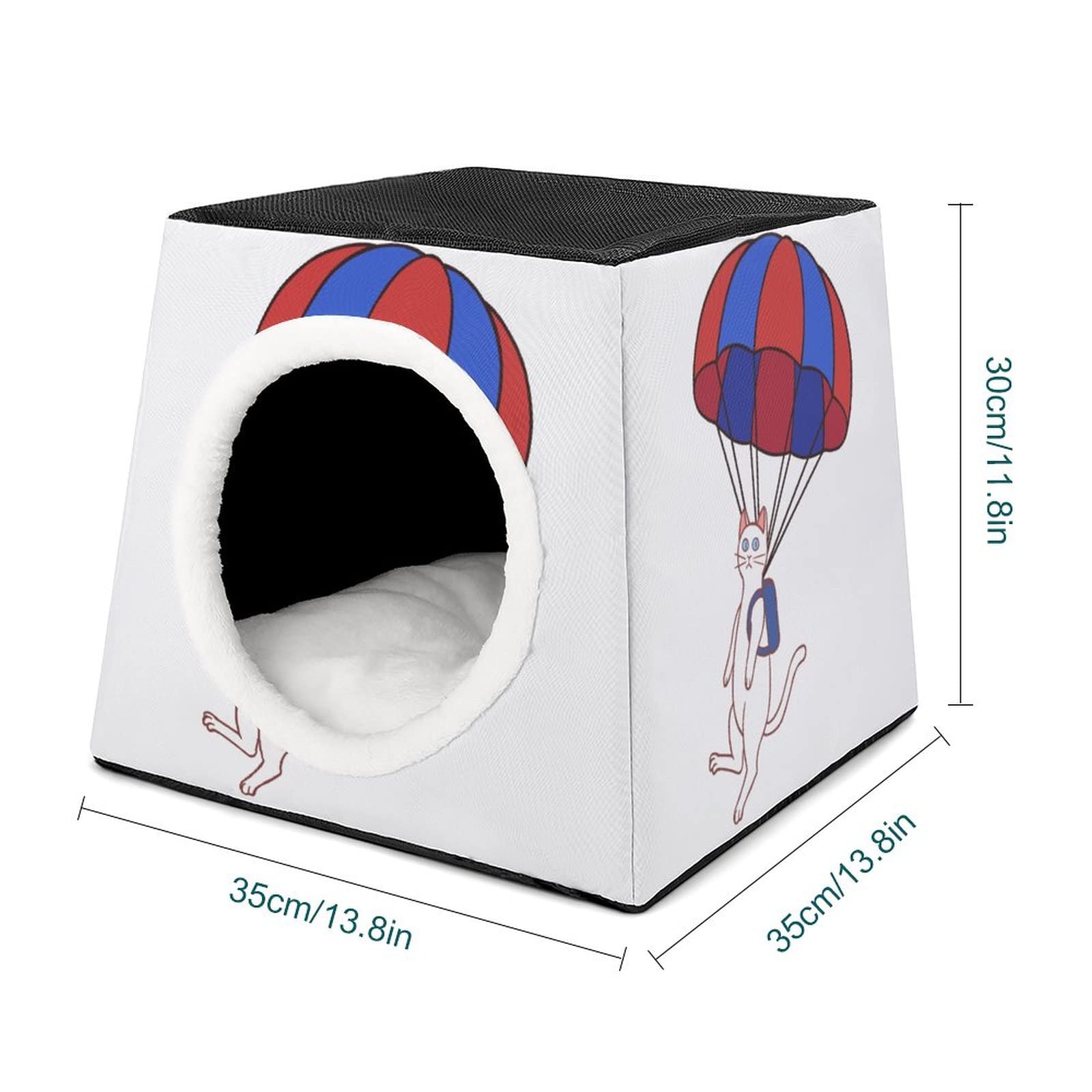 Custom Printed Cat House & Indoor Pet Habitat - Cozy Cat Cube Condo, Sofa Cave Bed for Kittens - Perfect for Small Spaces & Home Decor (White)