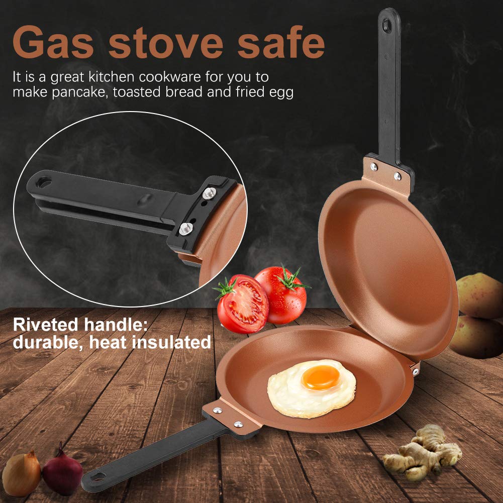 Nonstick Double Frying Pan - Multi-Purpose Kitchen Cookware for Omelette, Pancake & Baking - Aluminum Alloy Ceramic Coating - Perfect for Home Cooking & Breakfast Prep
