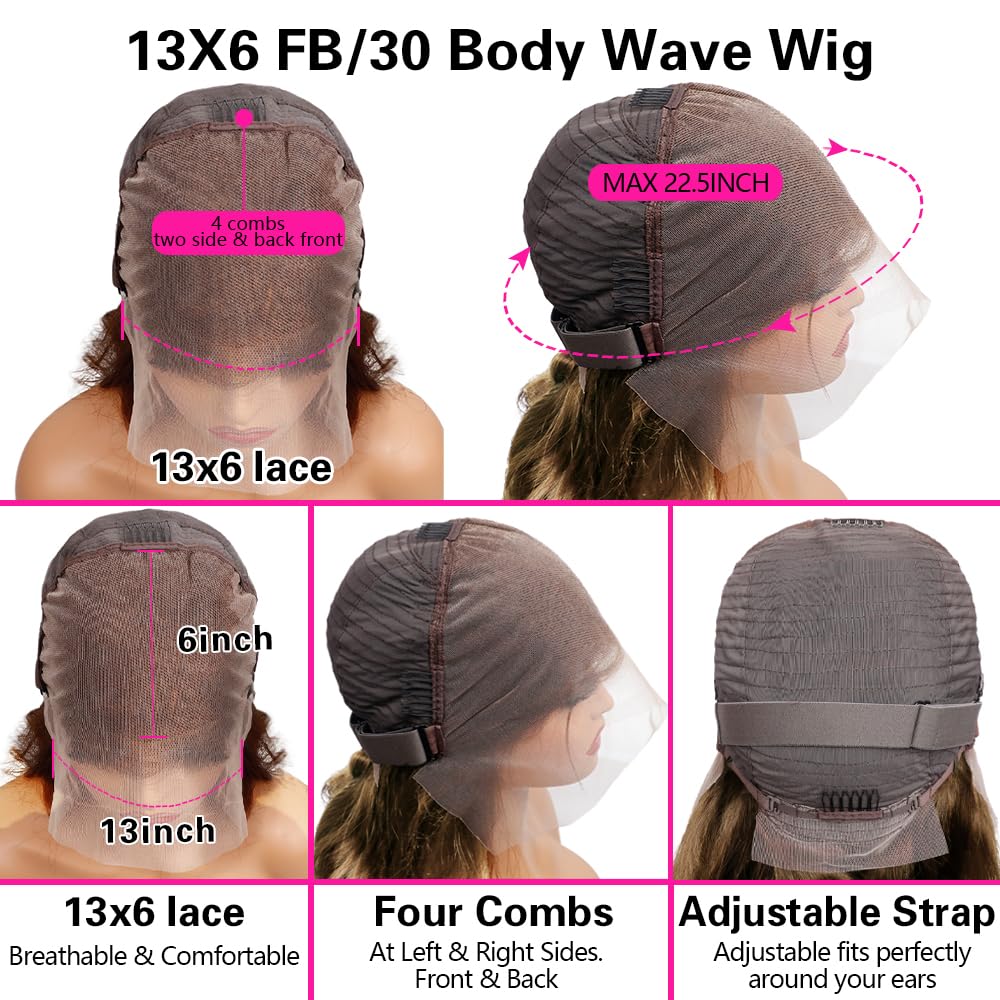 13x6 HD Lace Front Wig Human Hair 1B/30 250% Density Body Wave Blonde Ombre Highlight Glueless Wig for Women - 26 Inch Long, Natural Look for Daily Wear, Parties & Special Occasions