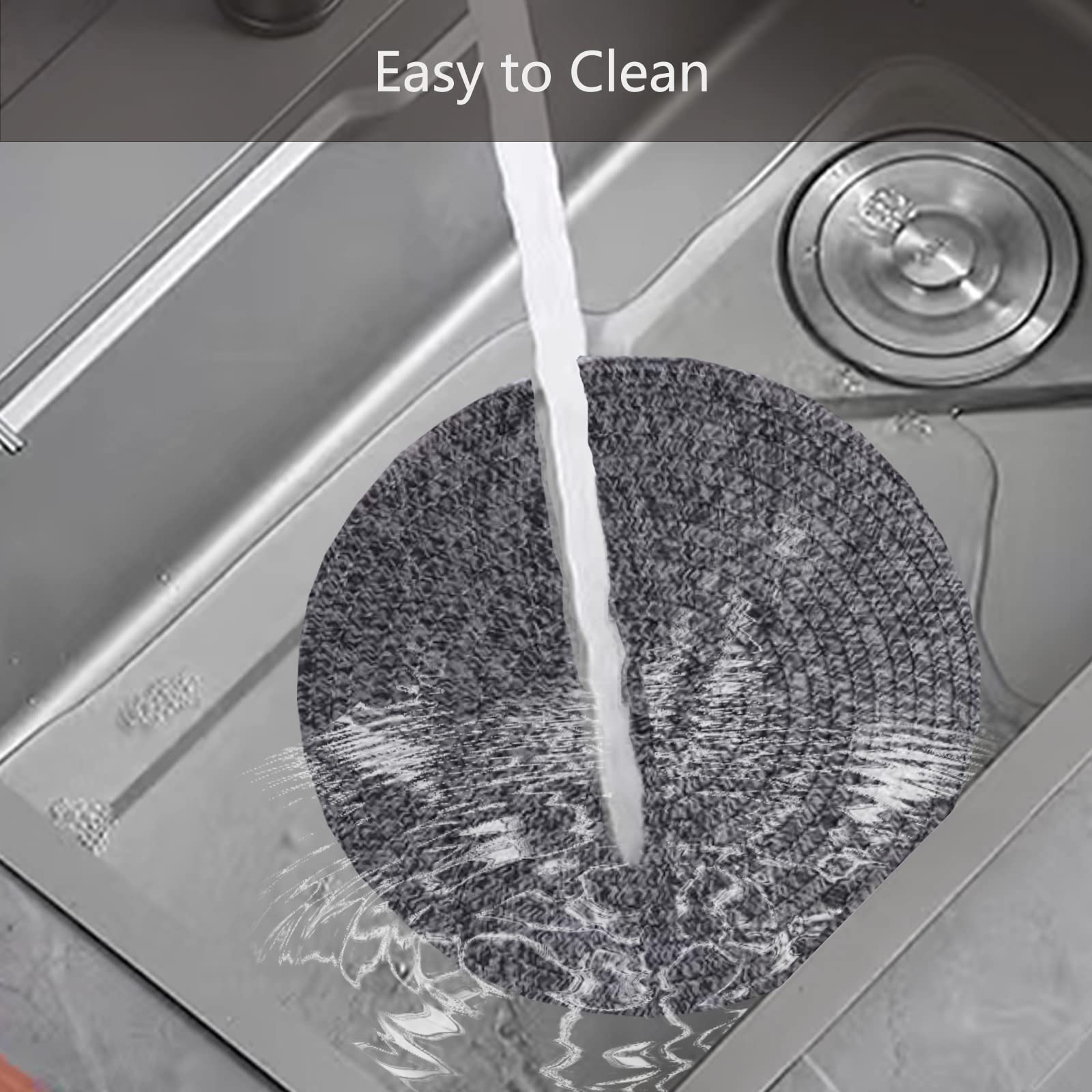 DACHUI 15 Inch Round Placemats Set of 6 - Washable Dark Grey Table Mats for Dining Room, Kitchen, and Outdoor Picnics - Non-Slip Waterproof Place Mats for Everyday Use and Special Occasions