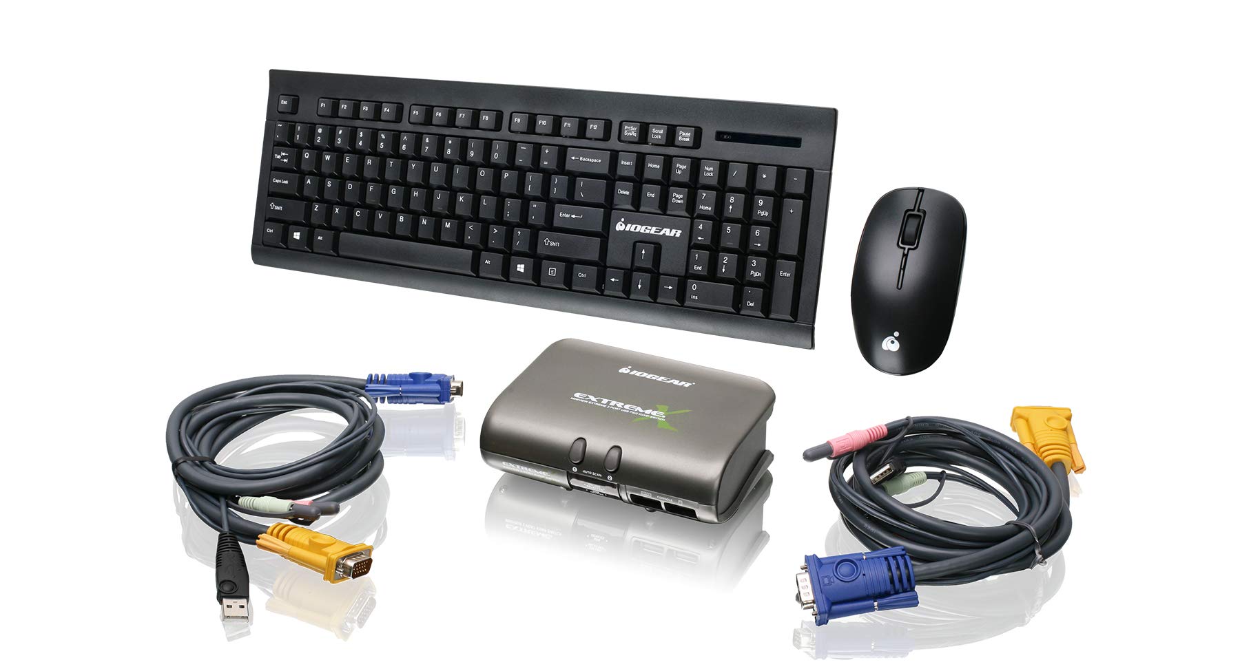 IOGEAR GCS1732-KM1 2-Port KVMP Switch with Long Range Wireless Keyboard & Mouse - Perfect for Multi-Computer Control in Home Office & Media Center Setups