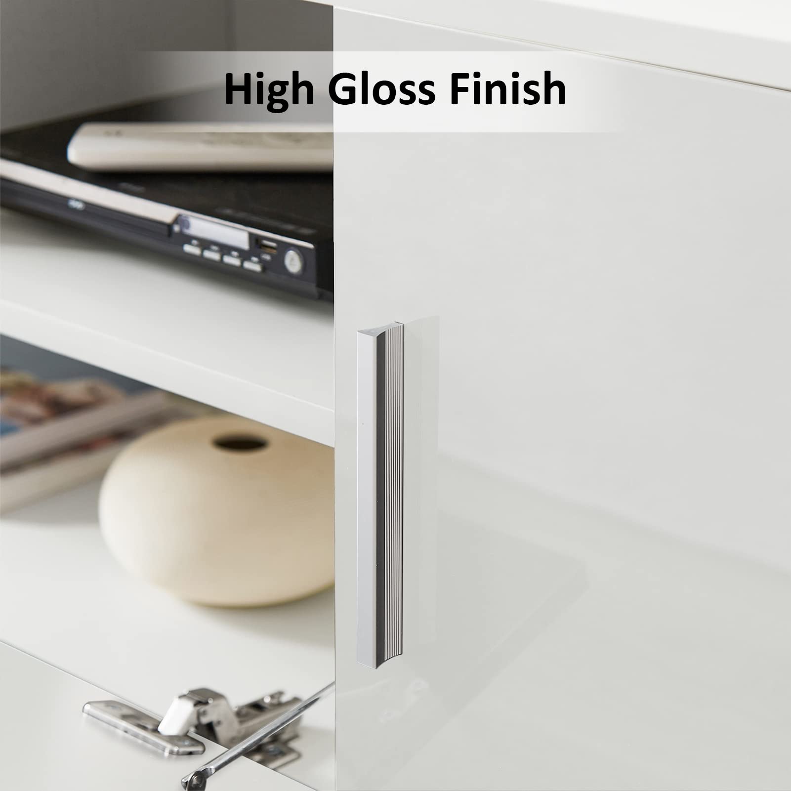 65 Inch LED TV Stand with Storage - High Gloss White Entertainment Center & TV Console Table for Living Room & Bedroom - Perfect for Home Theater Setup & Media Organization