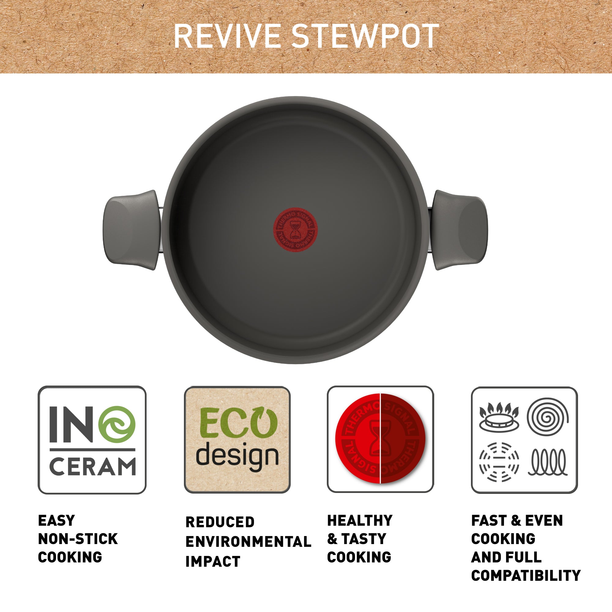 Tefal Revive Ceramic Induction Non-Stick Stewpot with Lid - 24cm (9.4 Inch) - Safe for All Cooktops - Perfect for Soups, Stews & Slow Cooking