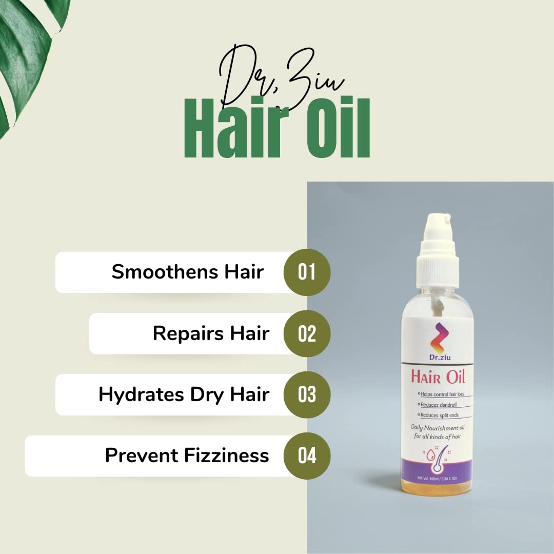 Dr. Ziu Hair Growth Oil - Natural Treatment for Hair Loss, Dandruff & Split Ends | Strengthens & Repairs Damaged Hair | Perfect for Daily Scalp Care & Styling Protection