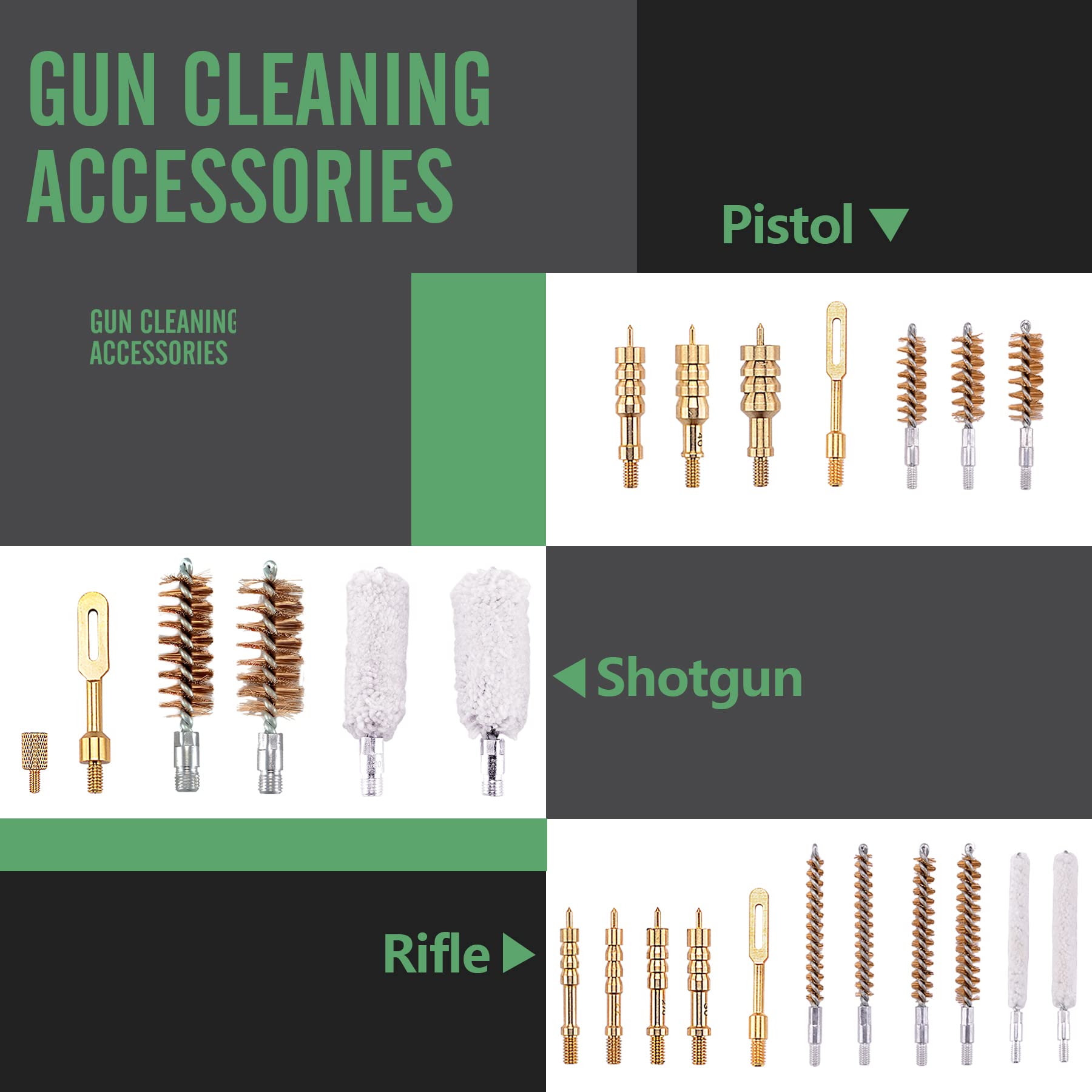 Universal Gun Cleaning Kit for Rifle, Pistol & Shotgun - Complete Gun Cleaning Supplies with Jags, Brushes & Mat - Lightweight Organized Carrying Case - Perfect for Hunting, Range Shooting & Firearm Maintenance