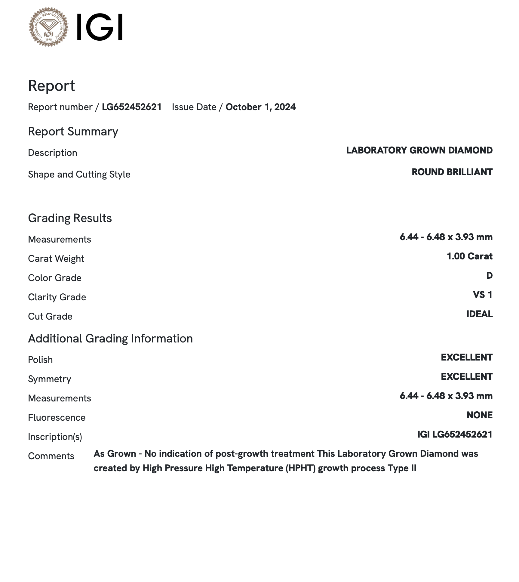 1.0 Carat Round Lab Grown Diamond (IGI Certified) - Perfect for Engagement Rings, Wedding Bands & Fine Jewelry