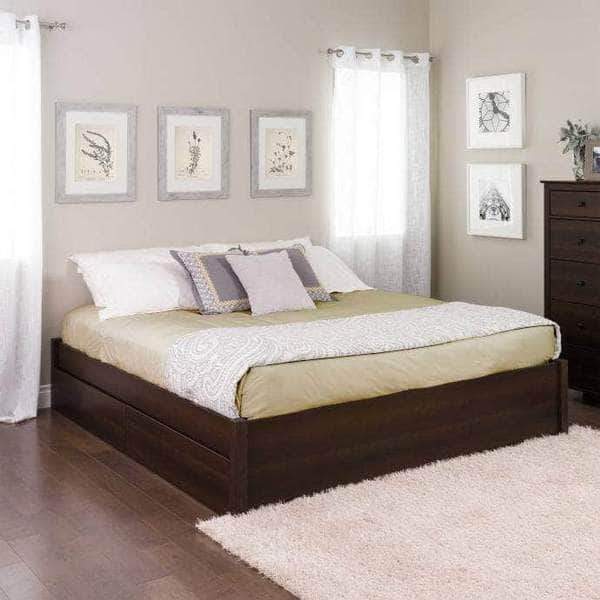 4 Post Platform Bed with 4 Drawers - Queen/King Size Wooden Bed Frame - Modern Storage Bed for Master Bedroom - Perfect for Small Spaces & Apartment Living