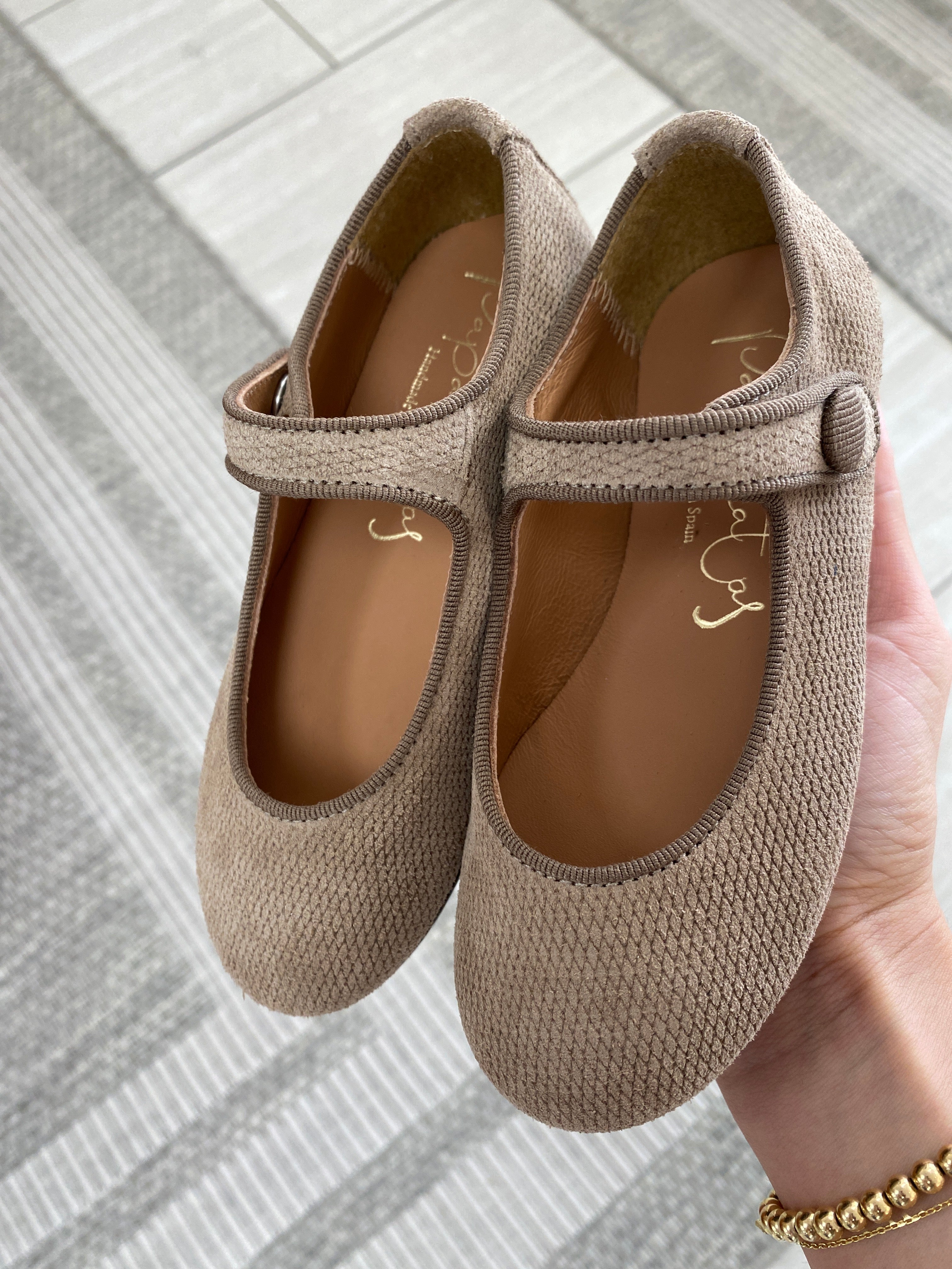Taupe Textured Mary Jane Shoes for Women - Comfortable & Stylish Flats for Work, Office, and Casual Wear