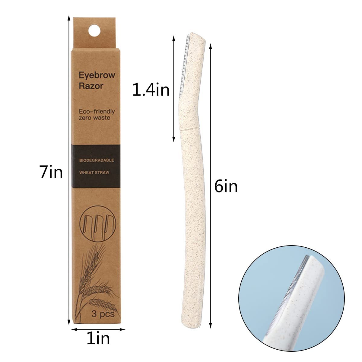 6-Piece Biodegradable Eyebrow & Facial Razors - Eco-Friendly WheatStraw Dermaplaning Blades for Women & Men | Peach Fuzz Remover & Exfoliating Tool for Smooth Skin | Perfect for At-Home Spa, Travel & Daily Skincare Routine