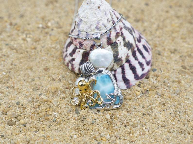 Unique Handmade Octopus with Shell Beach Pendant Necklace - One of a Kind Ocean Jewelry for Women | Perfect for Beach Vacations, Summer Outfits & Boho Fashion