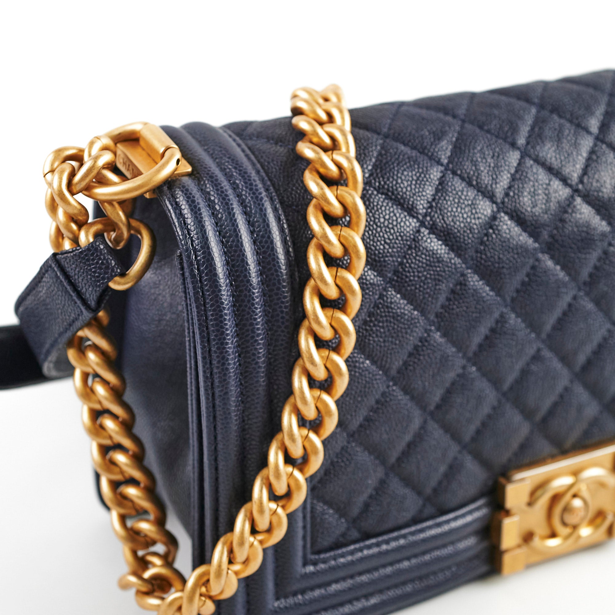 Chanel Caviar Leather Old Medium Boy Bag in Navy Blue - 25 Series | Luxury Handbag for Women, Perfect for Evening Events & Daily Use