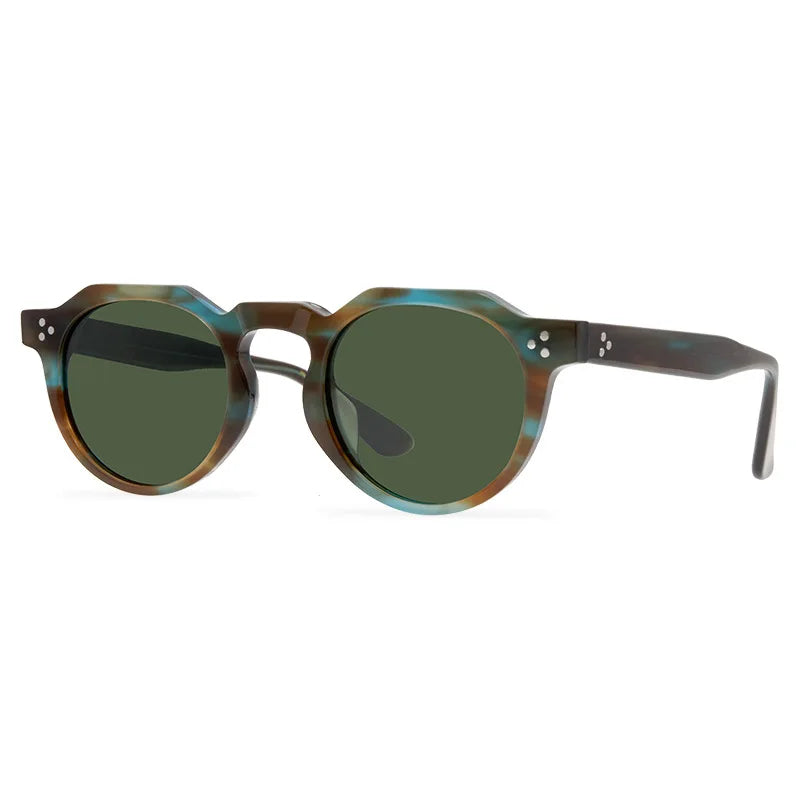 Unisex Black Acetate Polarized Sunglasses - Flat Top Round Full Rim Frame 9532s for Men & Women | Perfect for Driving, Beach & Outdoor Activities