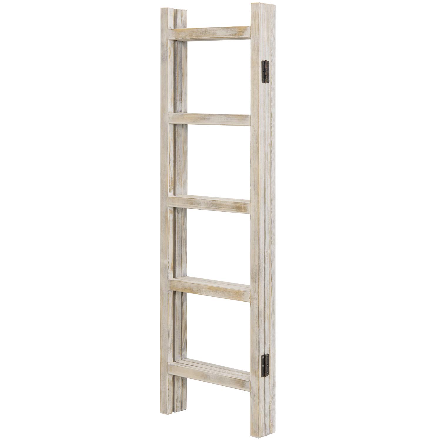 MyGift 3-Panel Whitewashed Solid Wood Blanket Ladder & Towel Rack - Decorative Freestanding Folding Room Divider for Blankets, Quilts, Throws, Towels, Clothing | Perfect for Living Room, Bedroom, Bathroom Organization & Farmhouse Decor