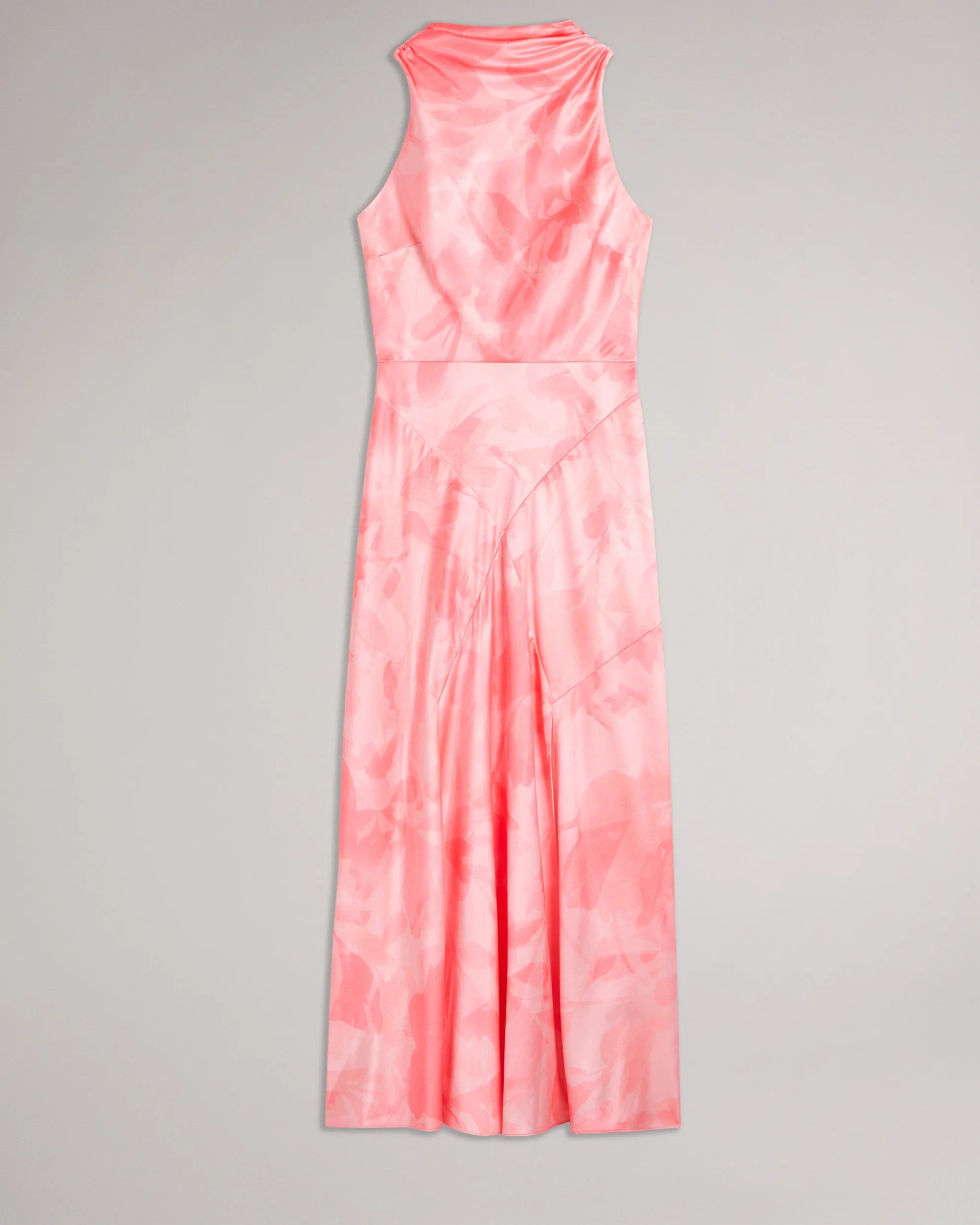 Foreste Cowl Neck Bias Cut Midi Dress in Coral - Elegant Flowy Women's Dress for Parties, Weddings & Date Nights