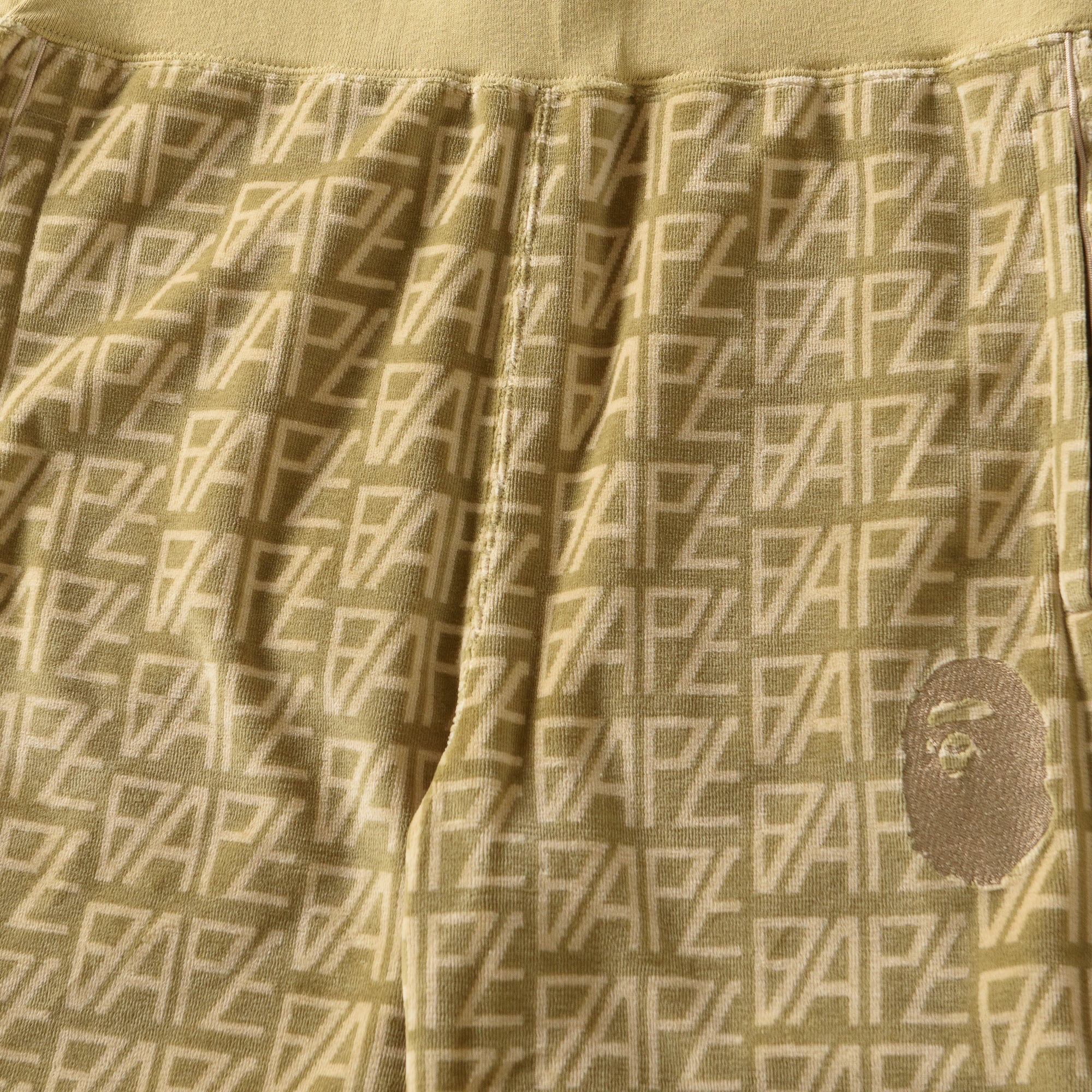 BAPE Logo Monogram Velour Shorts for Men - Beige Casual Lounge & Streetwear Style