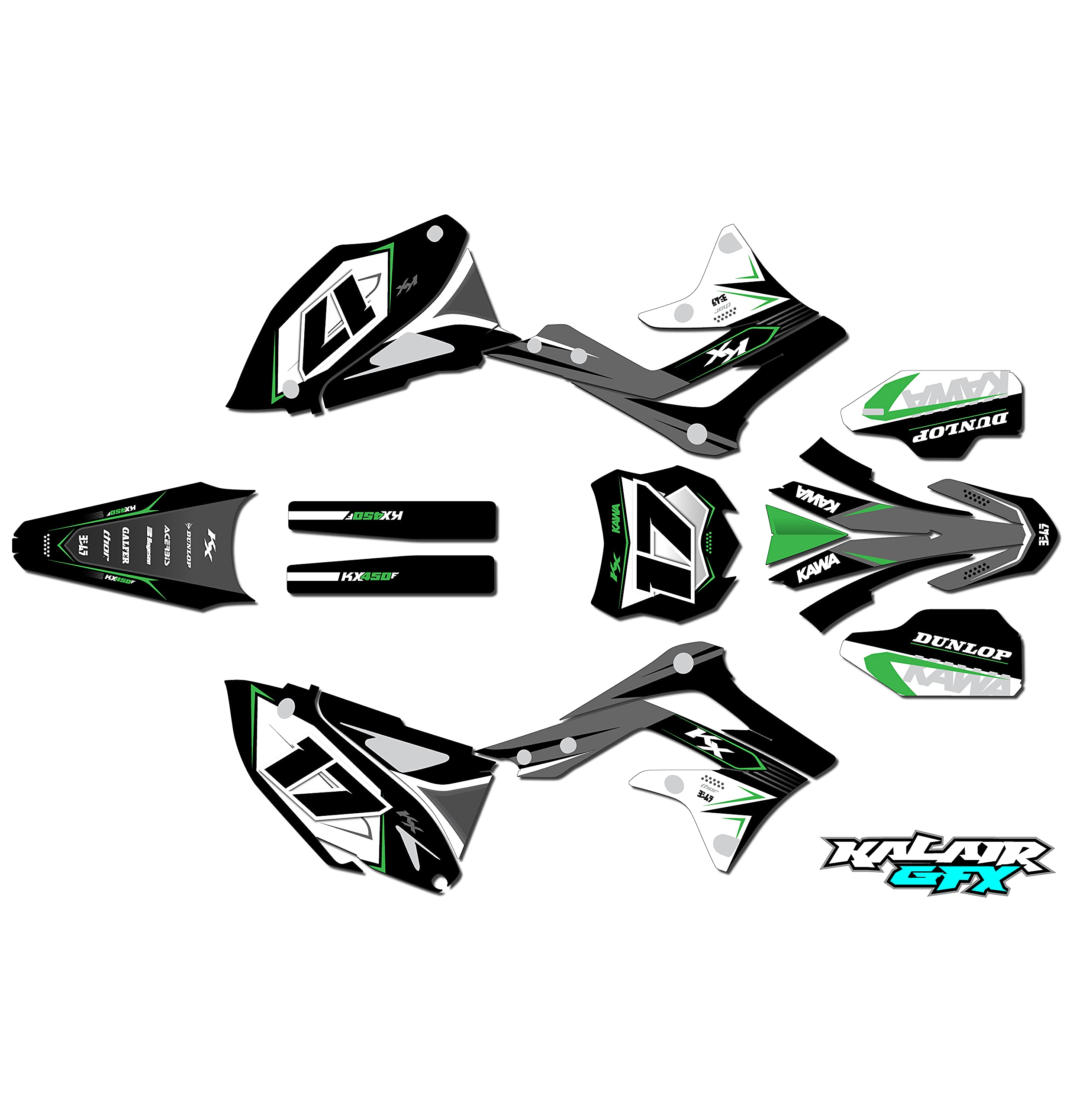 Kawasaki KX450F (2013-2015) Custom Racing Graphics Decals Kit - Stellar Series Green 9 Mil Dirt Bike Stickers - No Plastics Included - Perfect for Motocross, Off-Road Racing & Bike Customization