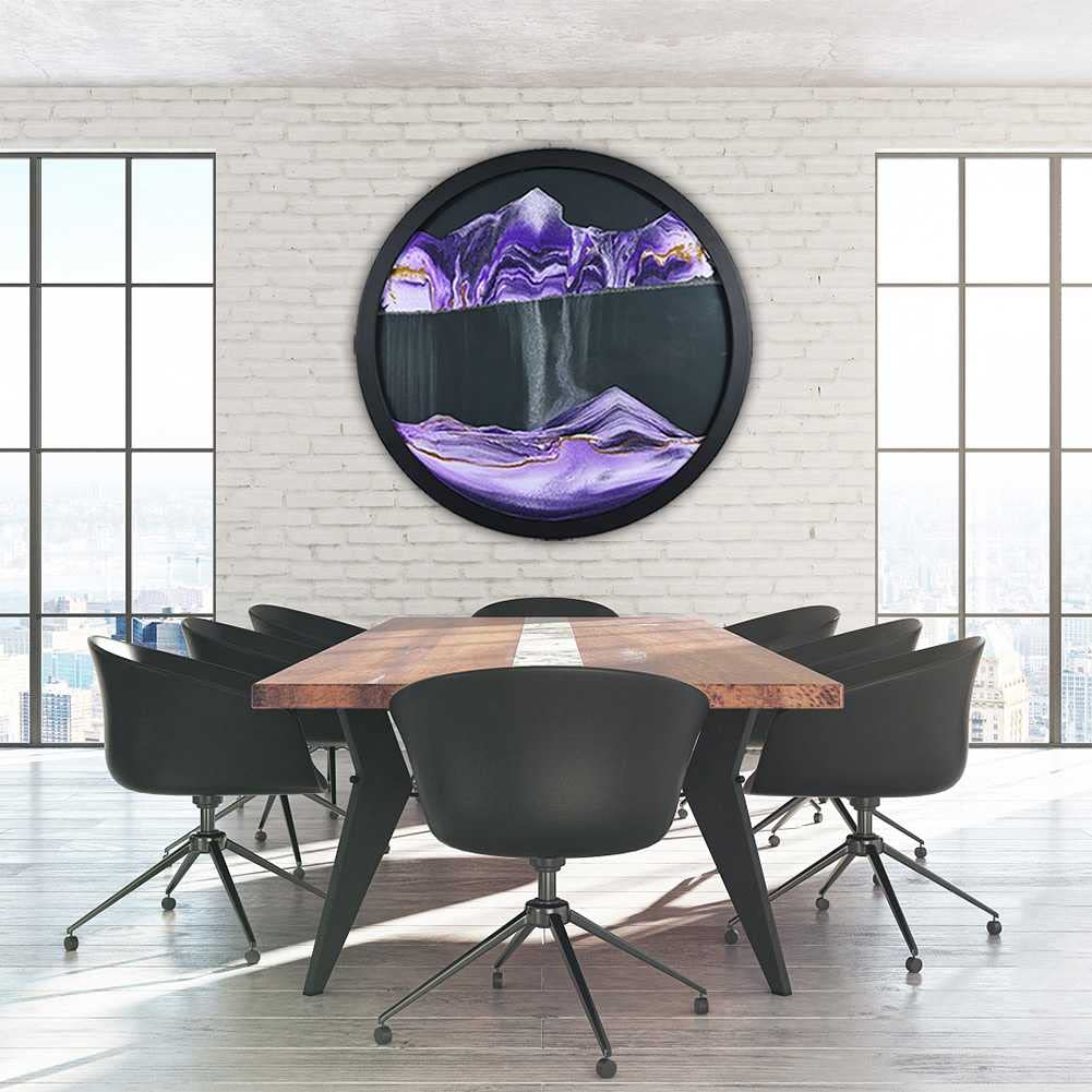 360° Rotating Dynamic Sand Art Picture - 3D Wavy Sandscape Liquid Motion Decor with Frame | Home Office Wall Art for Kids & Adults | Stress Relief Toy & Unique Gift Idea for Meditation Spaces