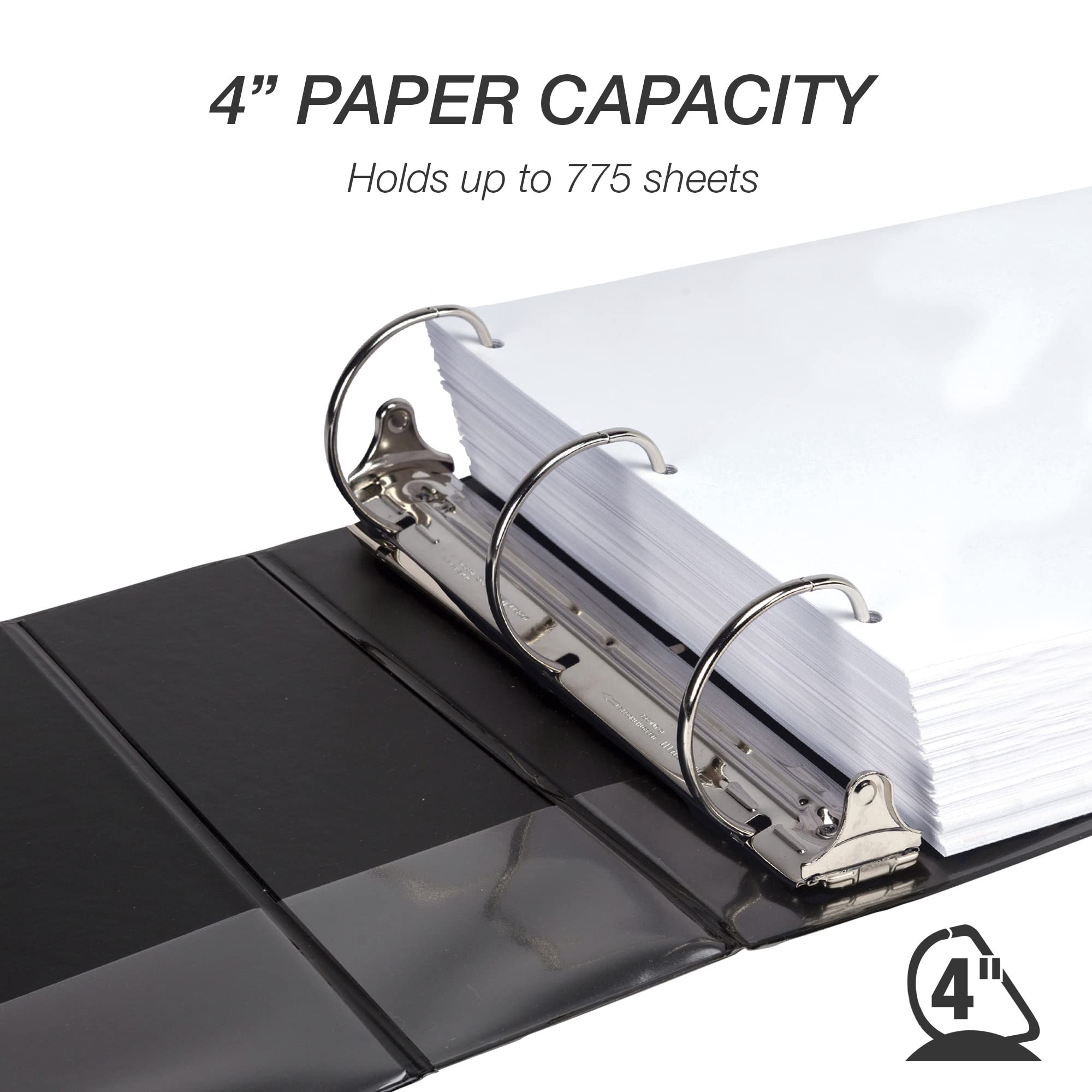 Samsill Heavy Duty 4 Inch 3-Ring Binder - Locking D-Ring, Clear View Cover, Holds 775 Sheets - Made in USA - 2 Pack Black Binders for School, Office & Business Organization