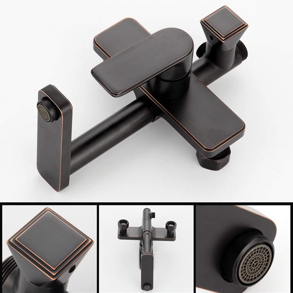 Vintage Brass Shower Faucet Set - 20cm Round Rainfall Shower Head with 3 Spray Modes (Hot/Cold Water) - Black Matte Finish for Bathroom & Spa Relaxation
